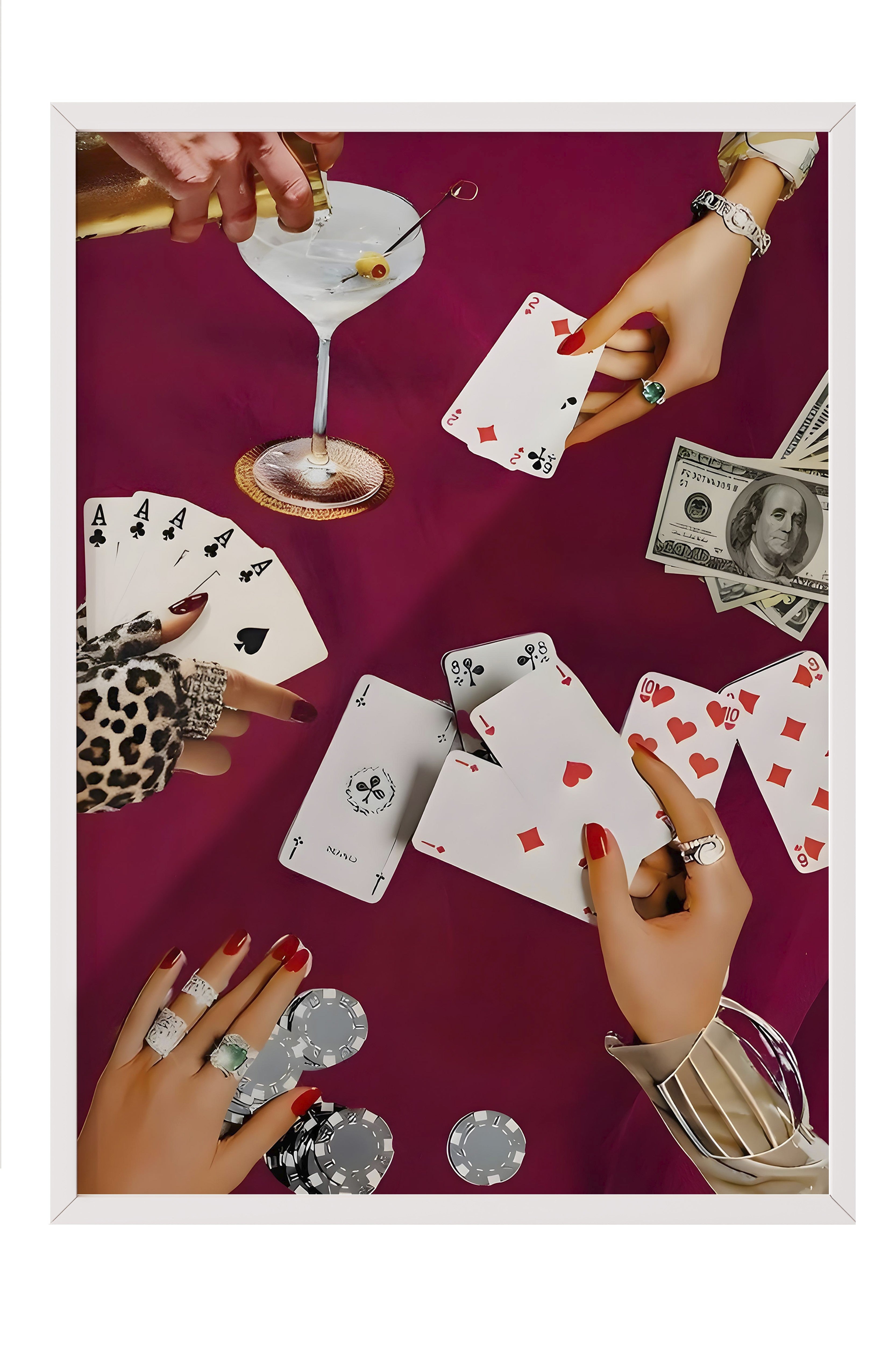 Beyaz Çerçeveli Tablo, Vintage Playing Cards, Comfort Serisi Poster ve Duvar Tablosu, NO:108950