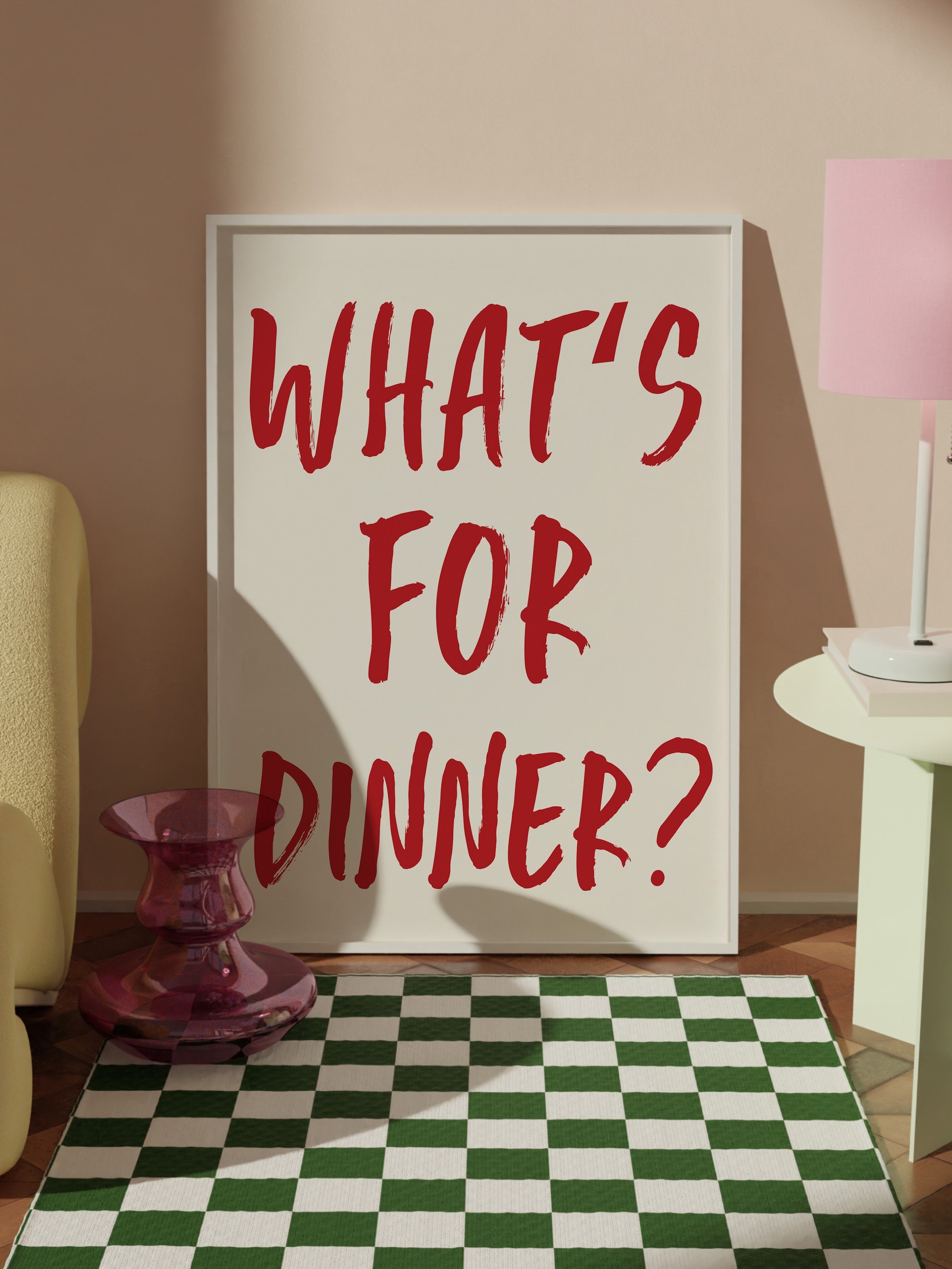 Beyaz Çerçeveli Tablo, What's  for Dinner?, Comfort Serisi Mutfak Duvar Tablosu, NO:109054