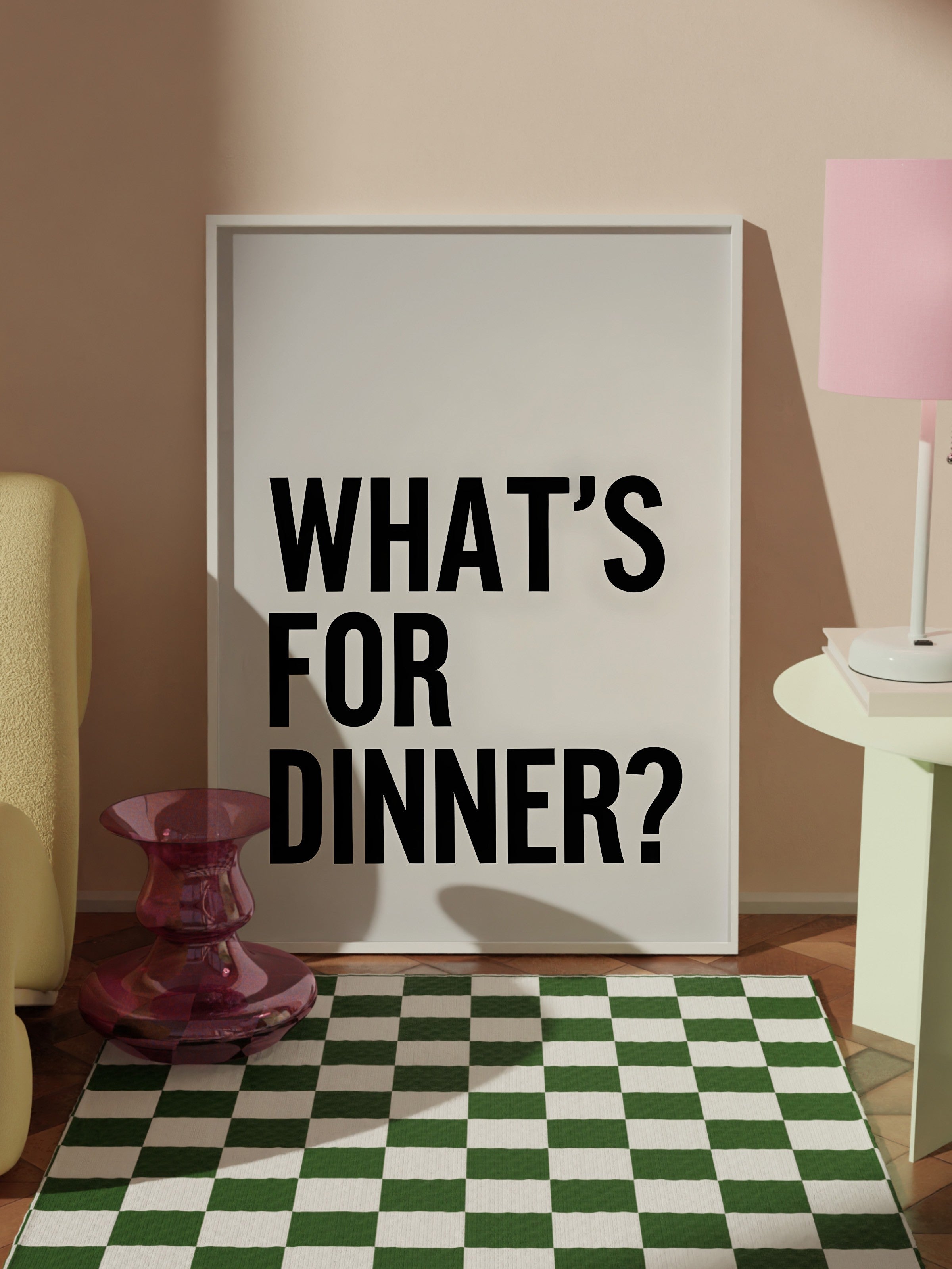 Beyaz Çerçeveli Tablo, What's For Dinner?, Comfort Serisi Mutfak Duvar Tablosu, NO:109112