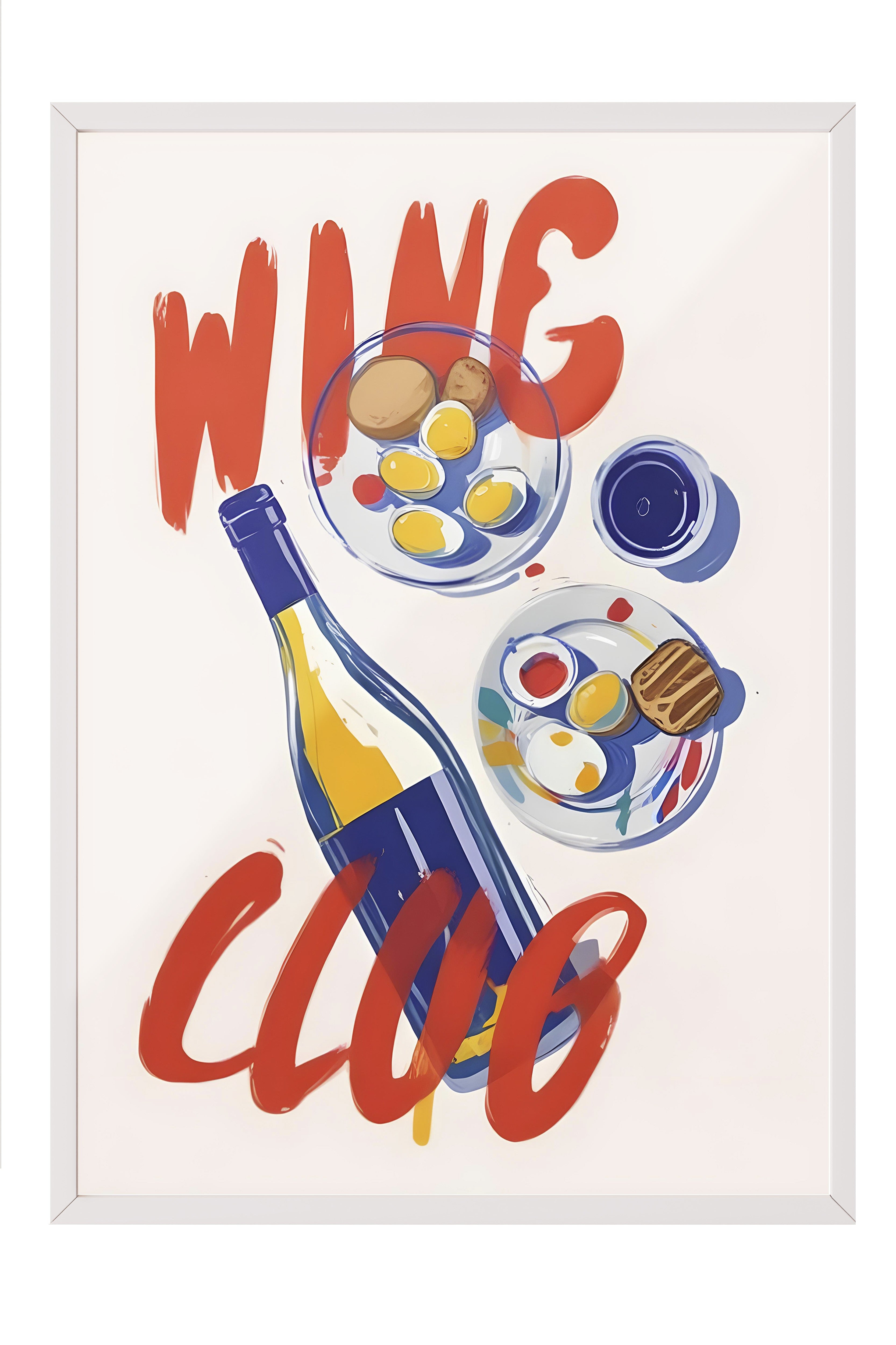 Beyaz Çerçeveli Tablo, Wine Club, Comfort Serisi Mutfak Duvar Tablosu, NO:109073