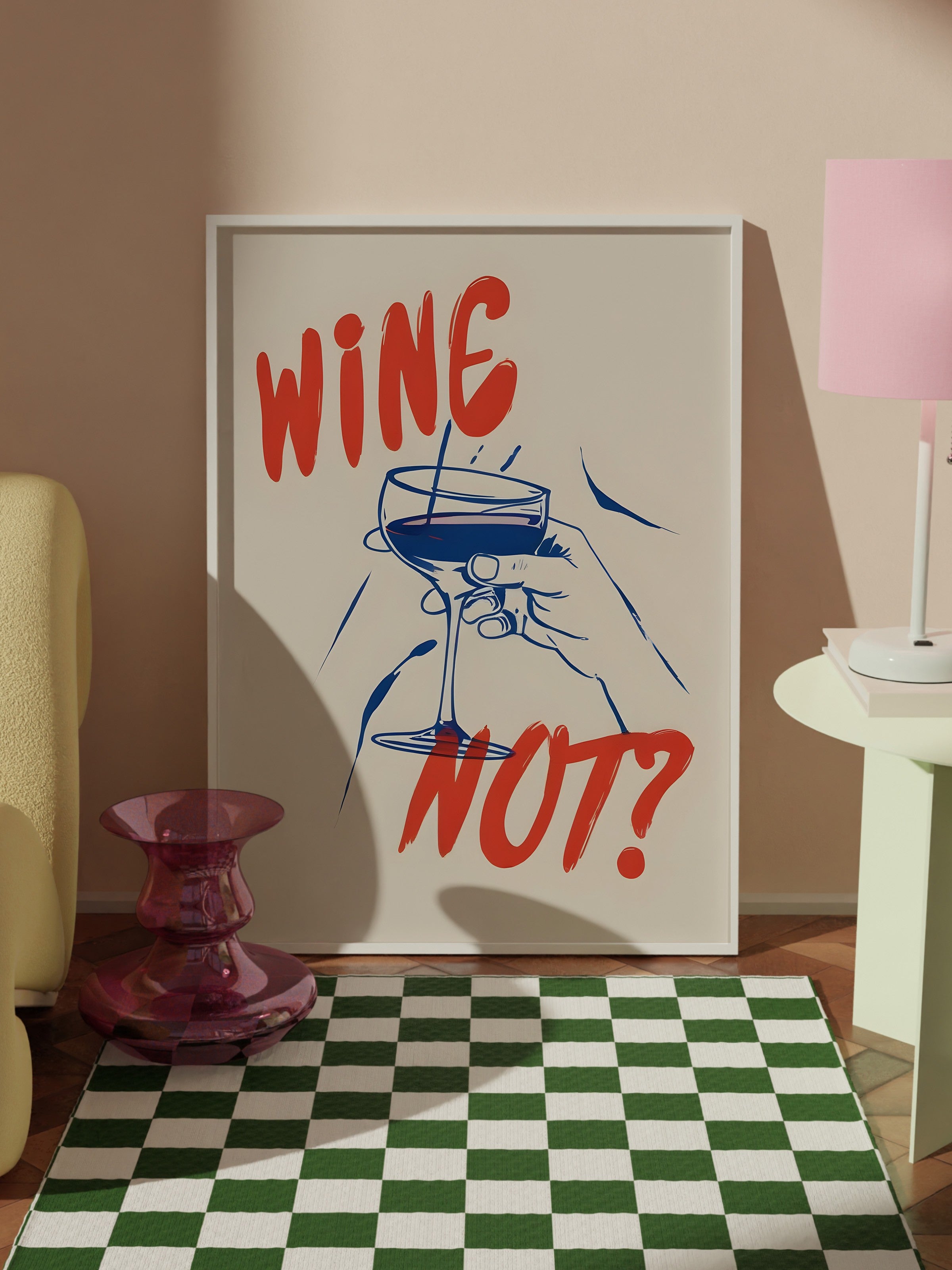 Beyaz Çerçeveli Tablo, Wine Not?, Comfort Serisi Mutfak Duvar Tablosu, NO:109078