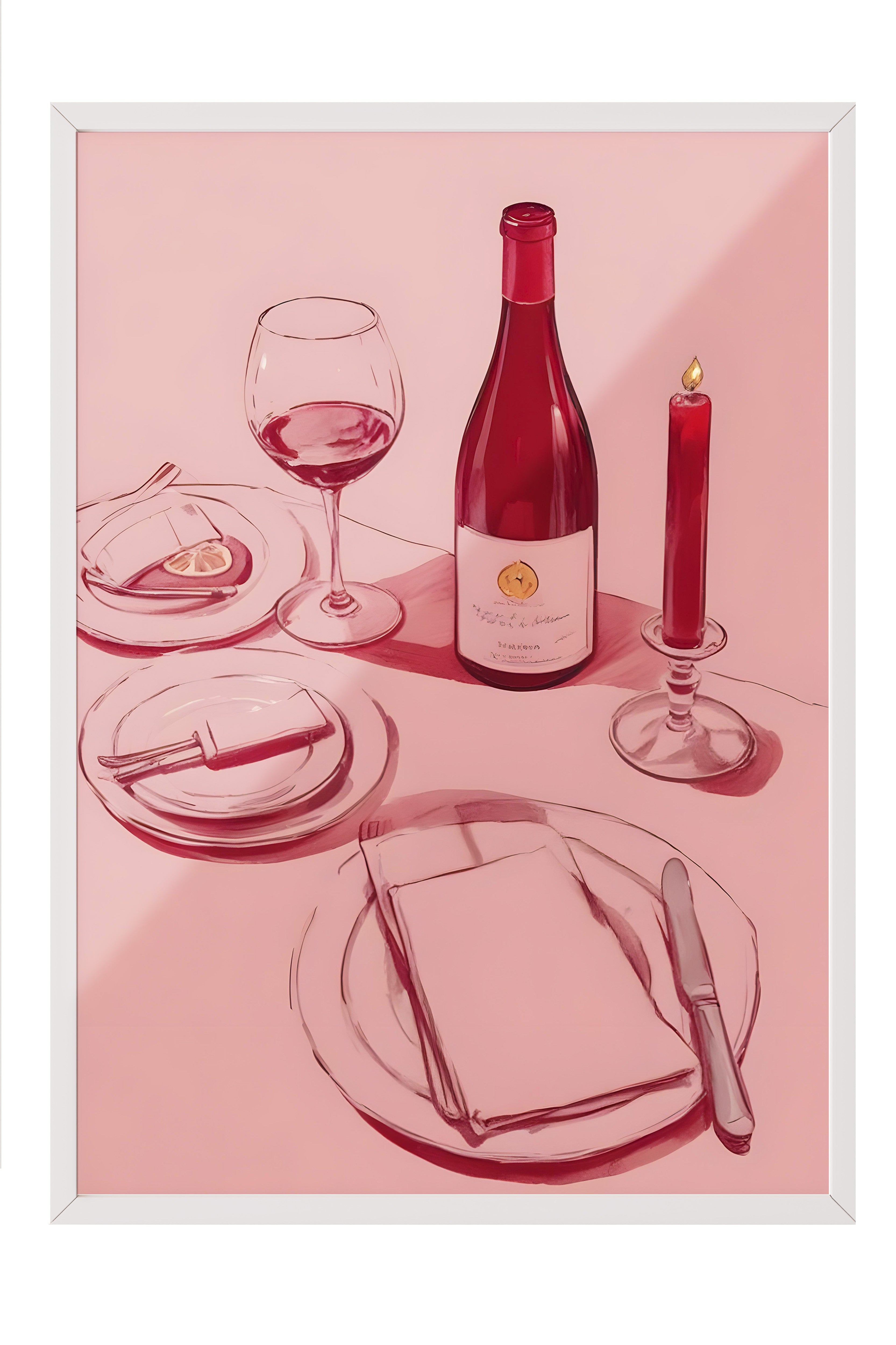 Beyaz Çerçeveli Tablo, Wine Table, Comfort Serisi Mutfak Duvar Tablosu, NO:109084