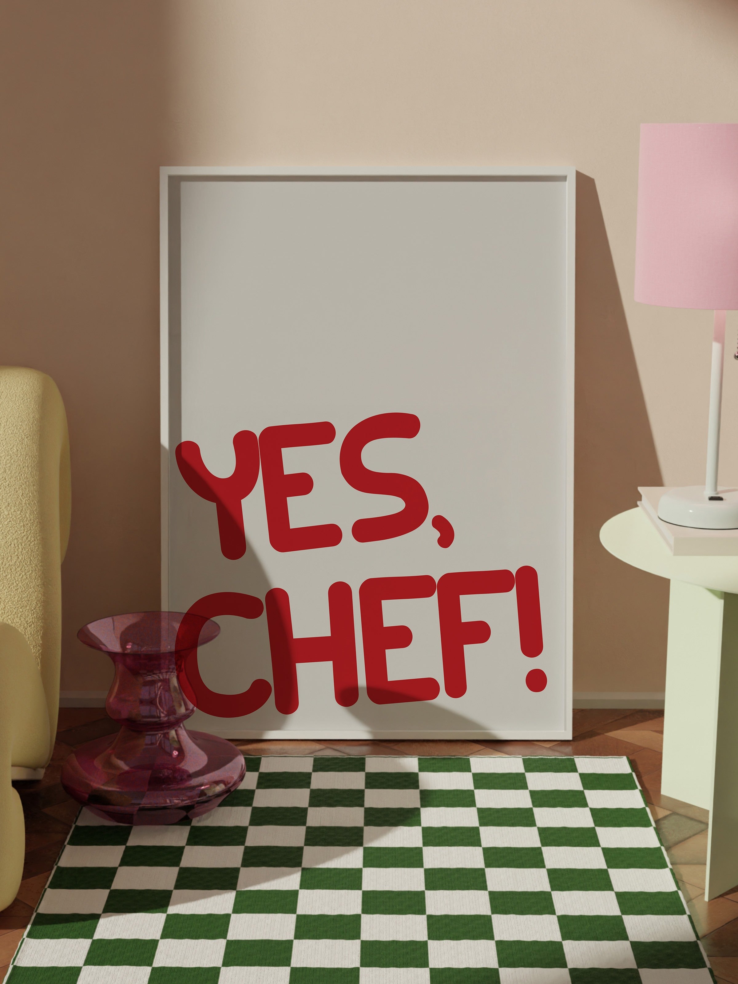 Beyaz Çerçeveli Tablo, Yes Chef!, Comfort Serisi Mutfak Duvar Tablosu, NO:109053