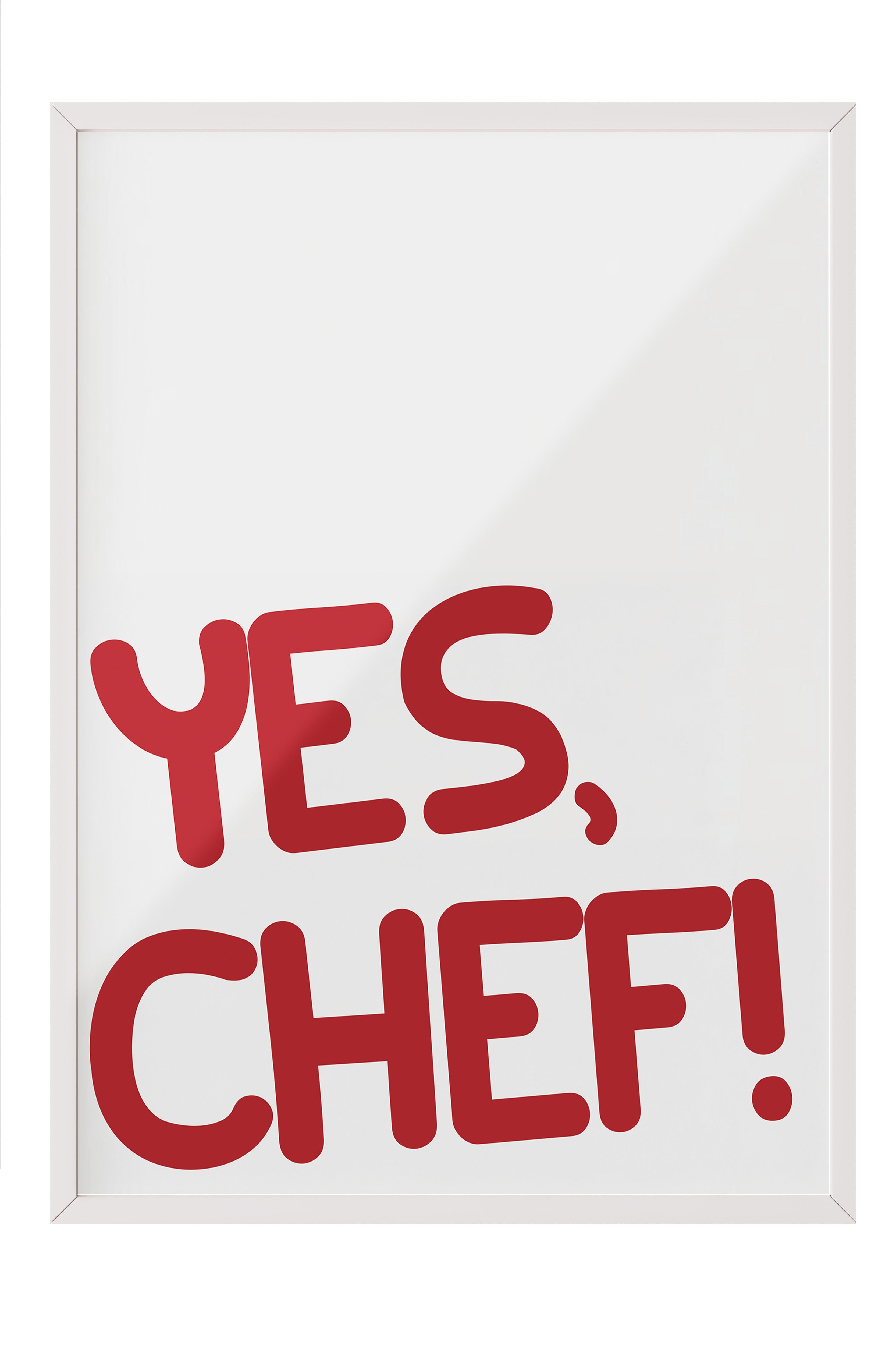 Beyaz Çerçeveli Tablo, Yes Chef!, Comfort Serisi Mutfak Duvar Tablosu, NO:109053