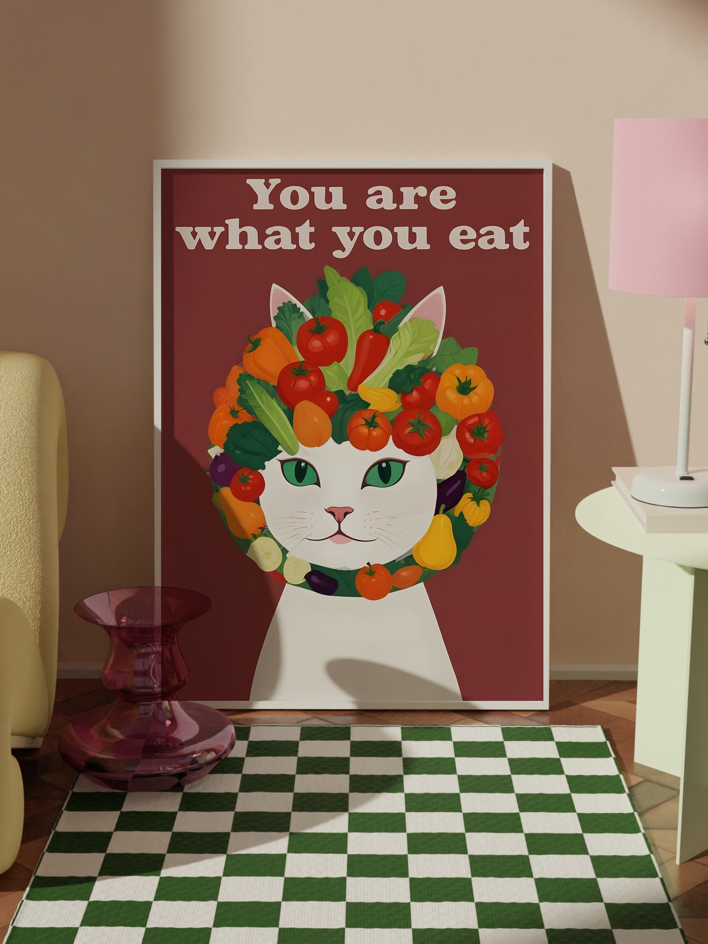 Beyaz Çerçeveli Tablo, You Are What You Eat, Comfort Serisi Mutfak Duvar Tablosu, NO:109100
