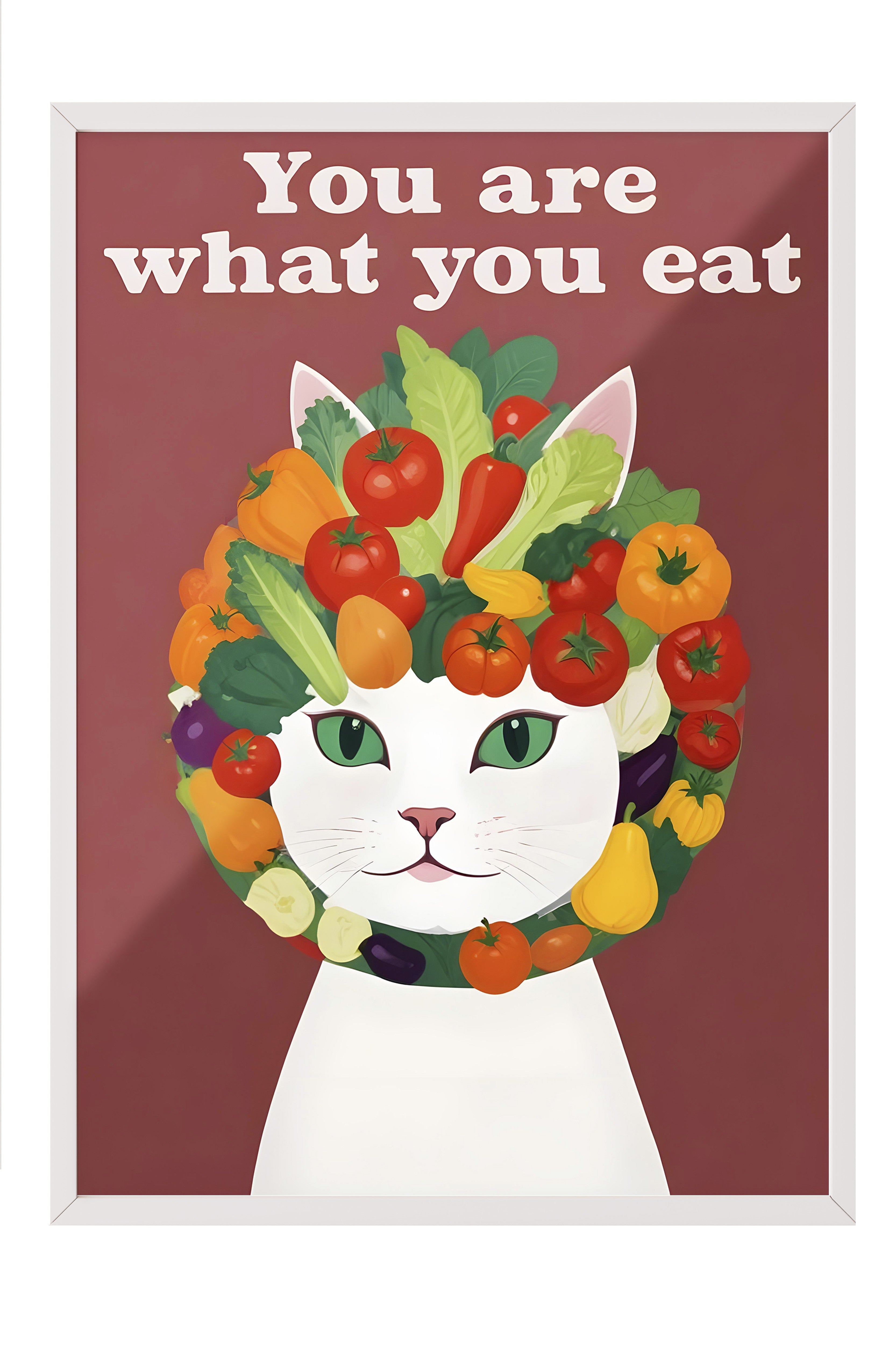 Beyaz Çerçeveli Tablo, You Are What You Eat, Comfort Serisi Mutfak Duvar Tablosu, NO:109100