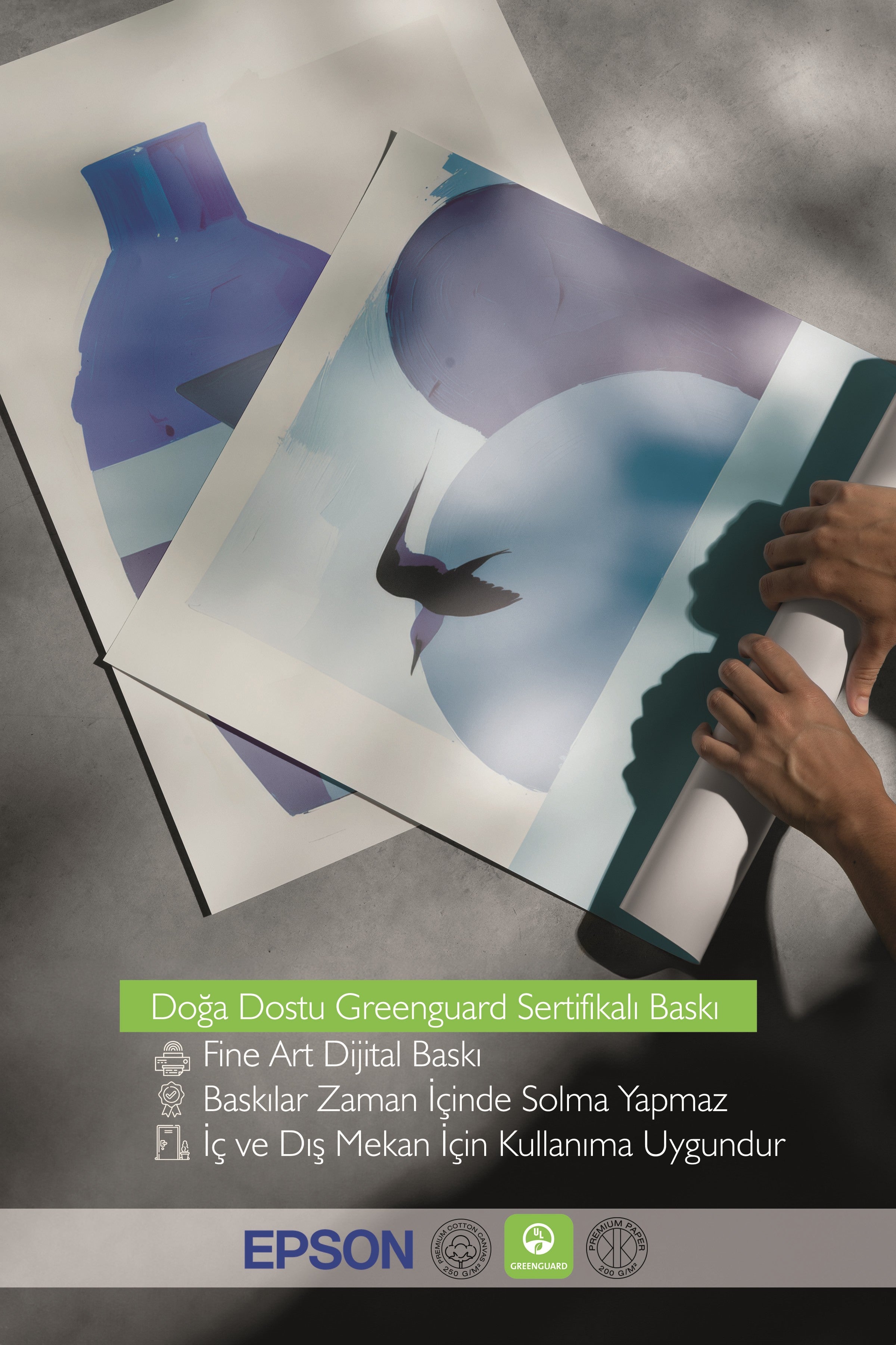 Beyaz Tablo Seti, 3 Adet Beyaz Çerçeveli Poster abstract Model No:300807, Mavi Duvar Dekoru