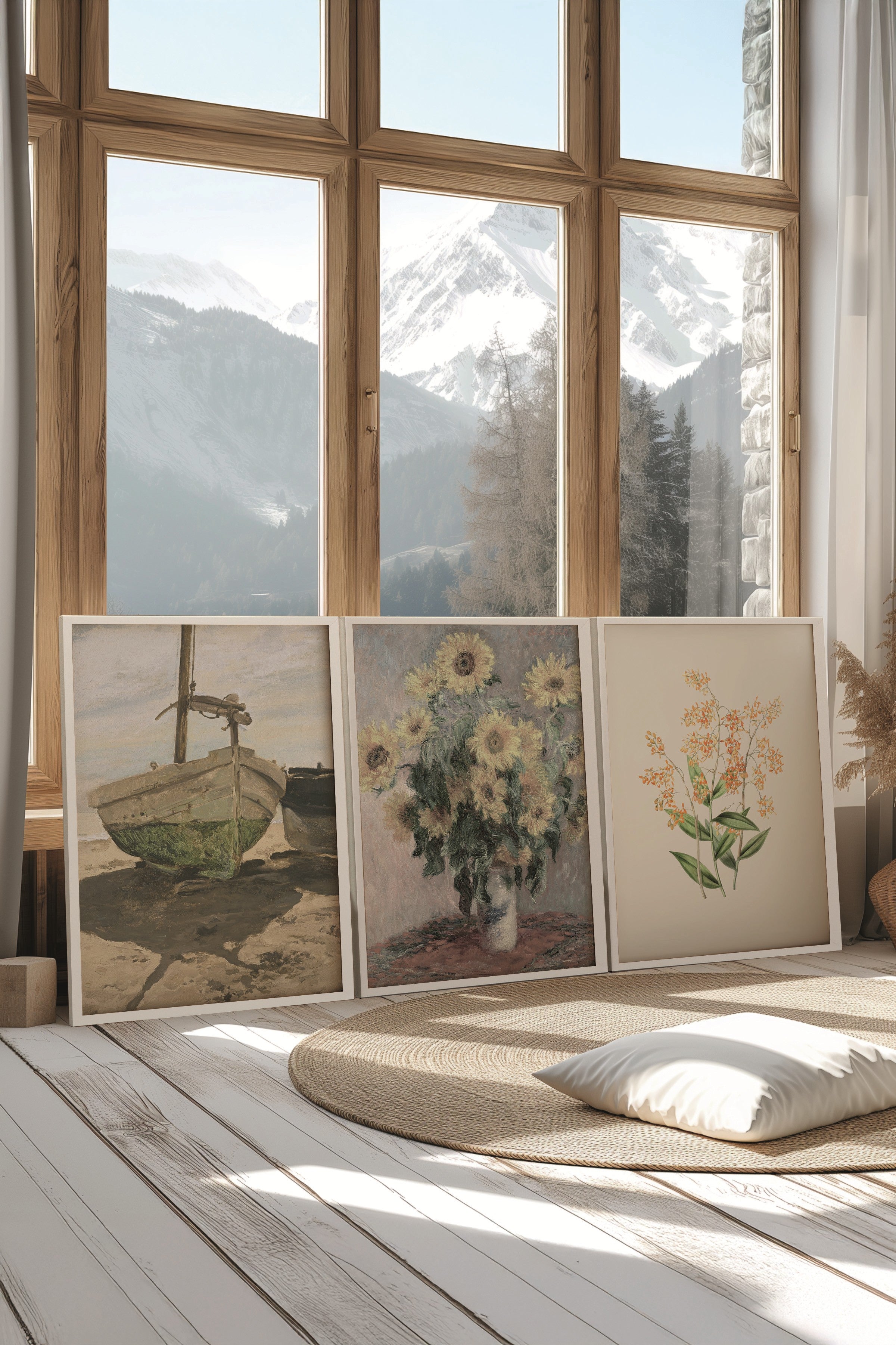 Beyaz Tablo Seti, 3 Adet Beyaz Çerçeveli Poster Art of Green Model No:300887, Yeşil Duvar Dekoru