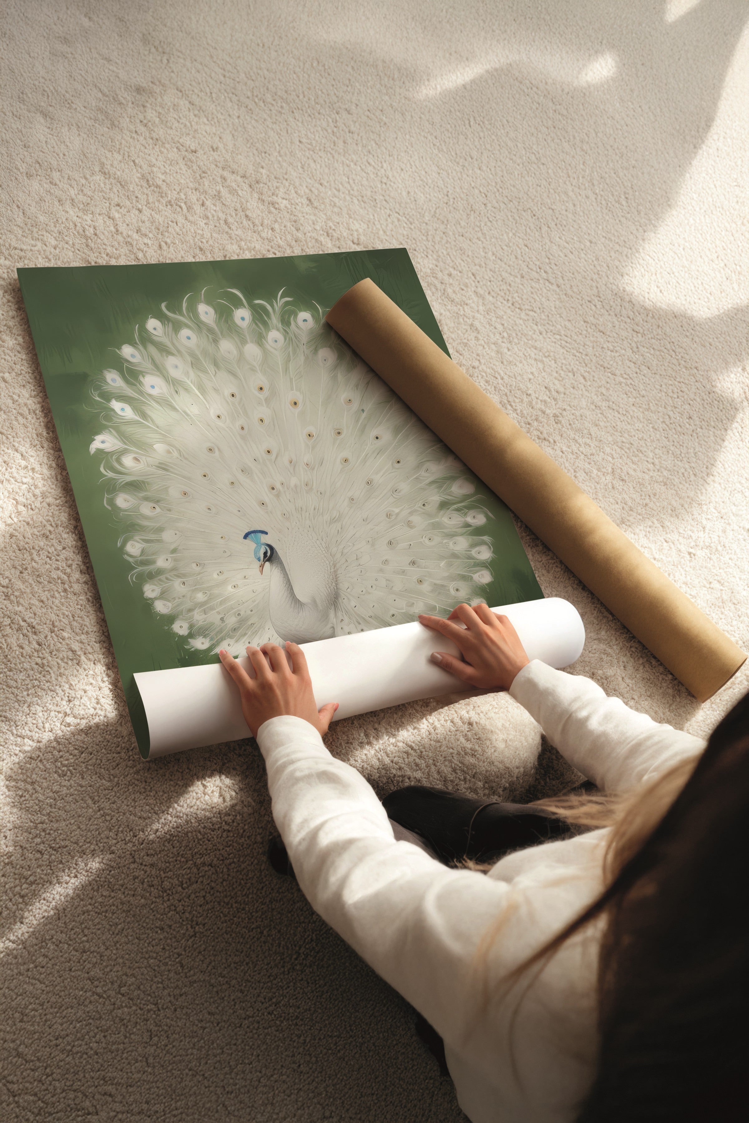 Beyaz Tablo Seti, 3 Adet Beyaz Çerçeveli Poster Green Art Model No:300817, Yeşil Duvar Dekoru