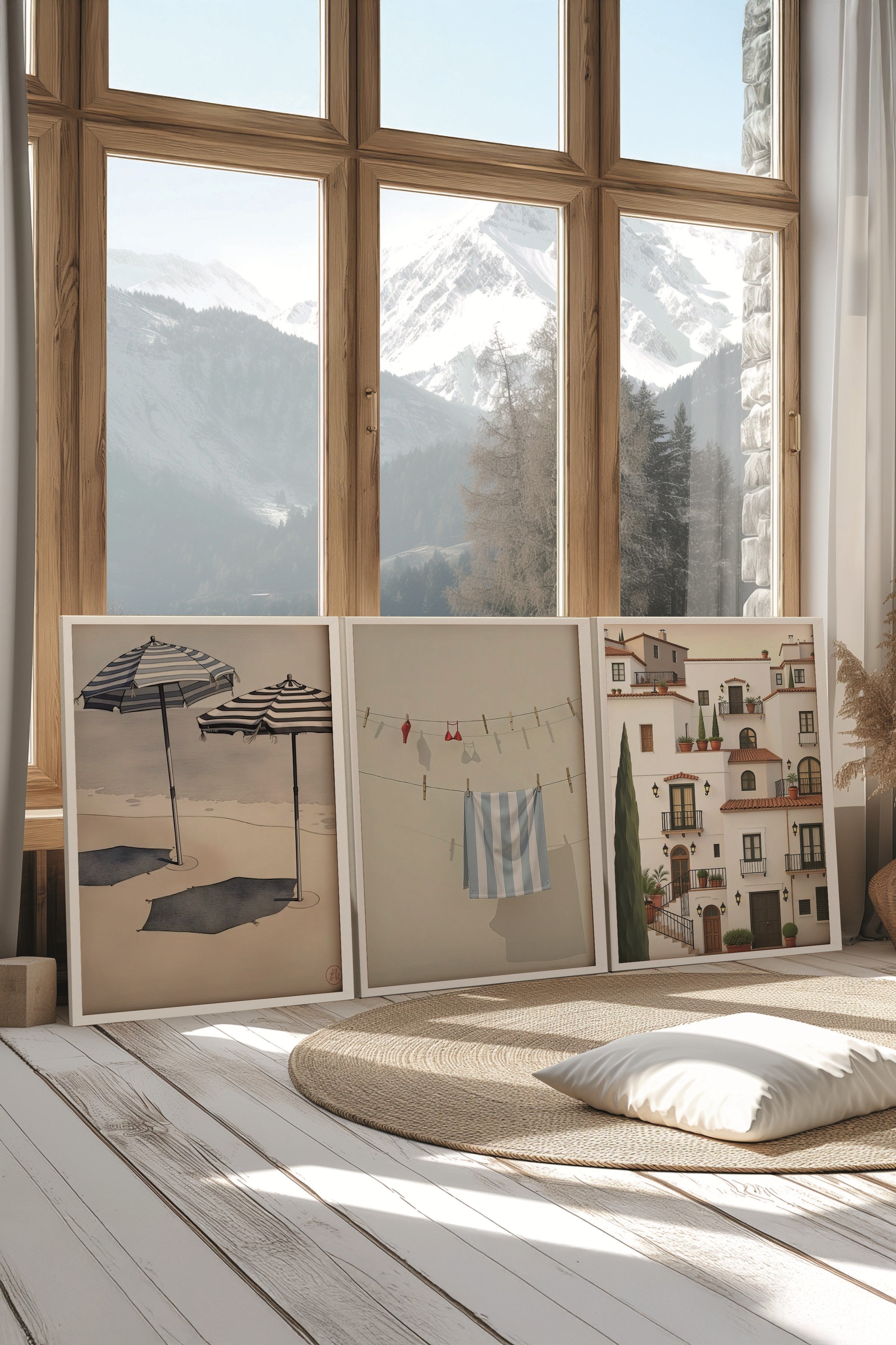 Beyaz Tablo Seti, 3 Adet Beyaz Çerçeveli Poster Home Model No:300861, Kahverengi Duvar Dekoru