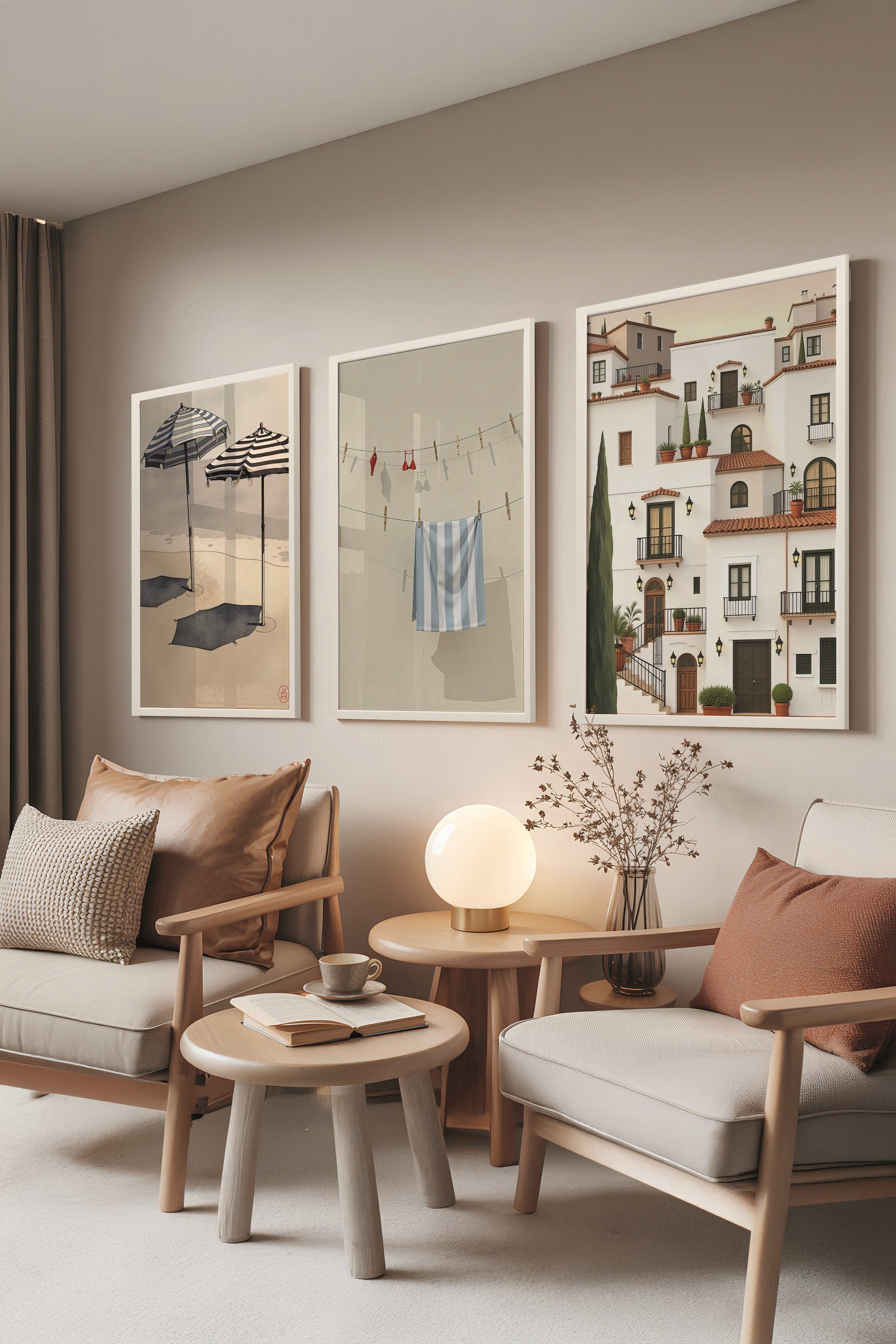Beyaz Tablo Seti, 3 Adet Beyaz Çerçeveli Poster Home Model No:300861, Kahverengi Duvar Dekoru