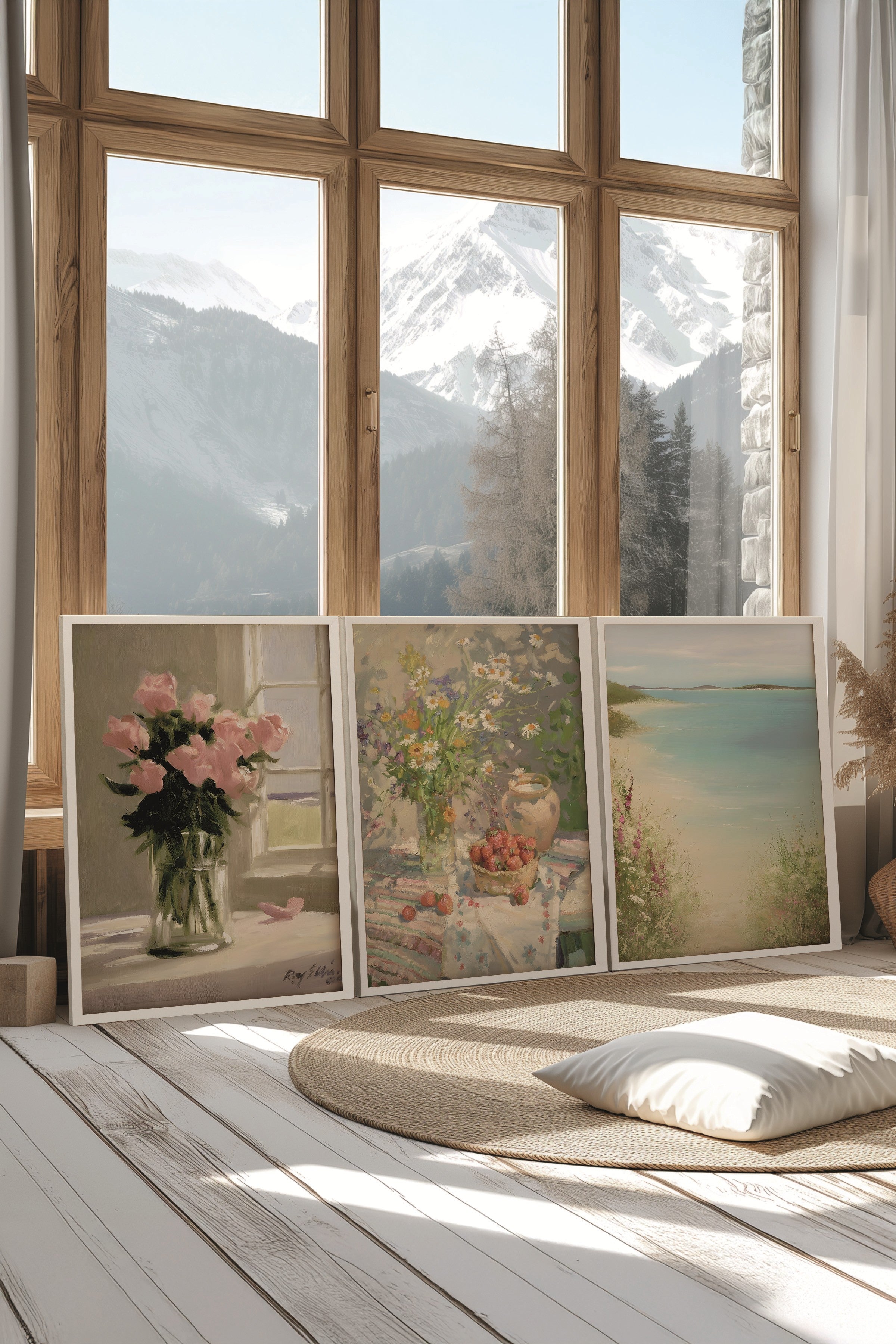 Beyaz Tablo Seti, 3 Adet Beyaz Çerçeveli Poster Model No:300877, Pembe Duvar Dekoru
