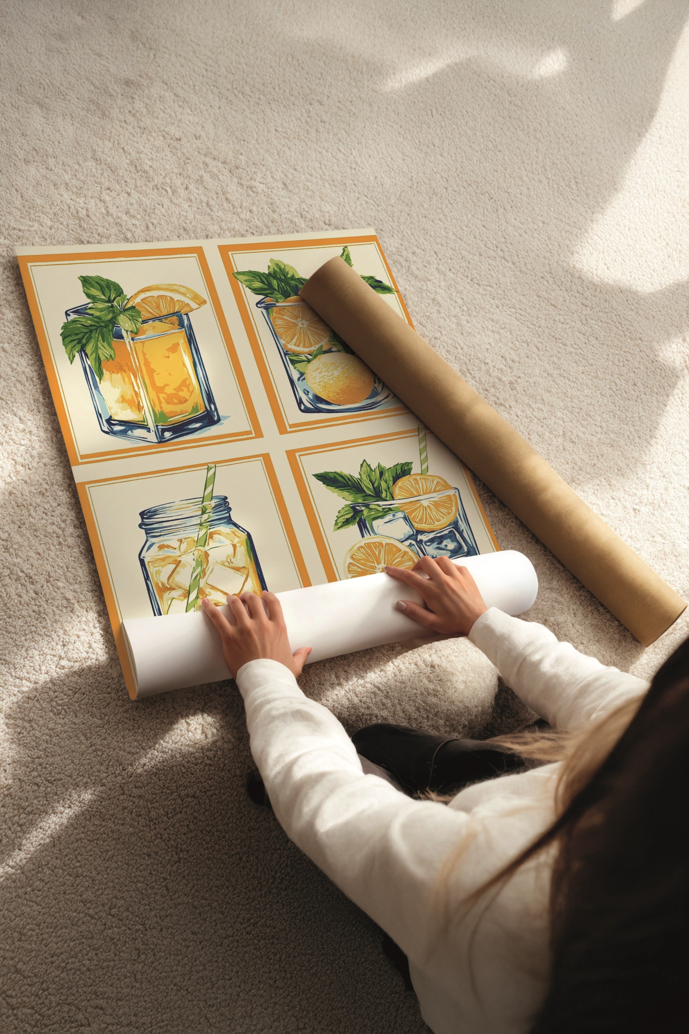 Beyaz Tablo Seti, 3 Adet Beyaz Çerçeveli Poster Mussel & Lemon Model No:300845, Sarı Duvar Dekor