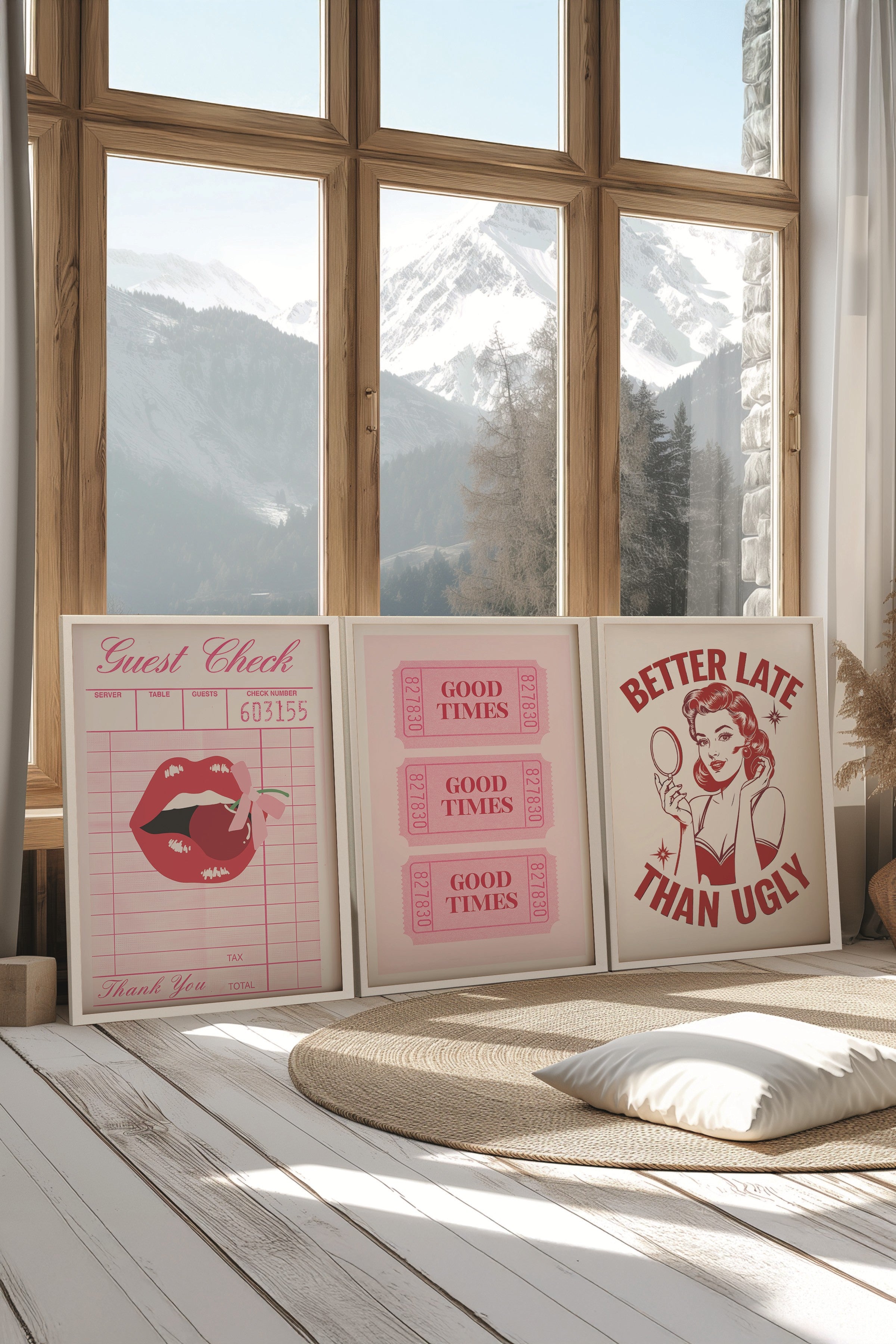 Beyaz Tablo Seti, 3 Adet Beyaz Çerçeveli Poster Preppy Model No:300821, Duvar Dekoru