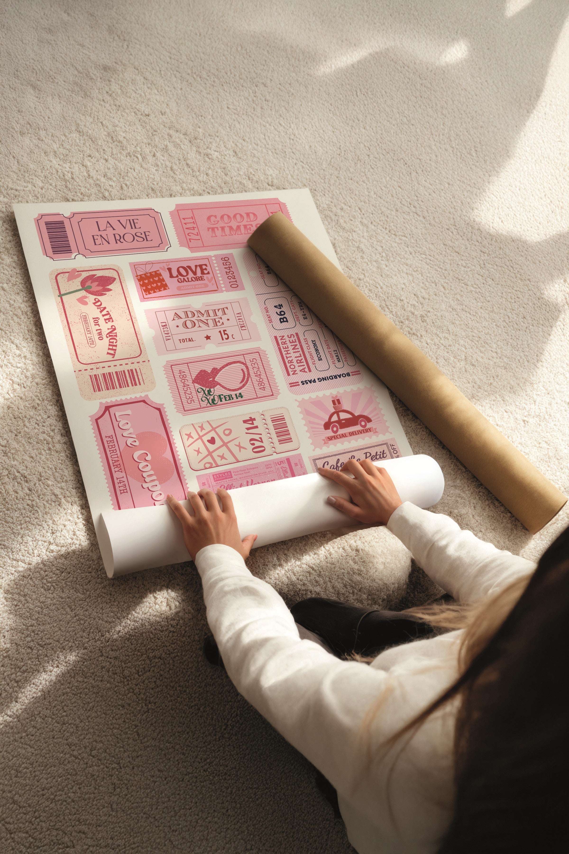 Beyaz Tablo Seti, 3 Adet Beyaz Çerçeveli Poster Preppy Model No:300893, Pembe Duvar Dekoru