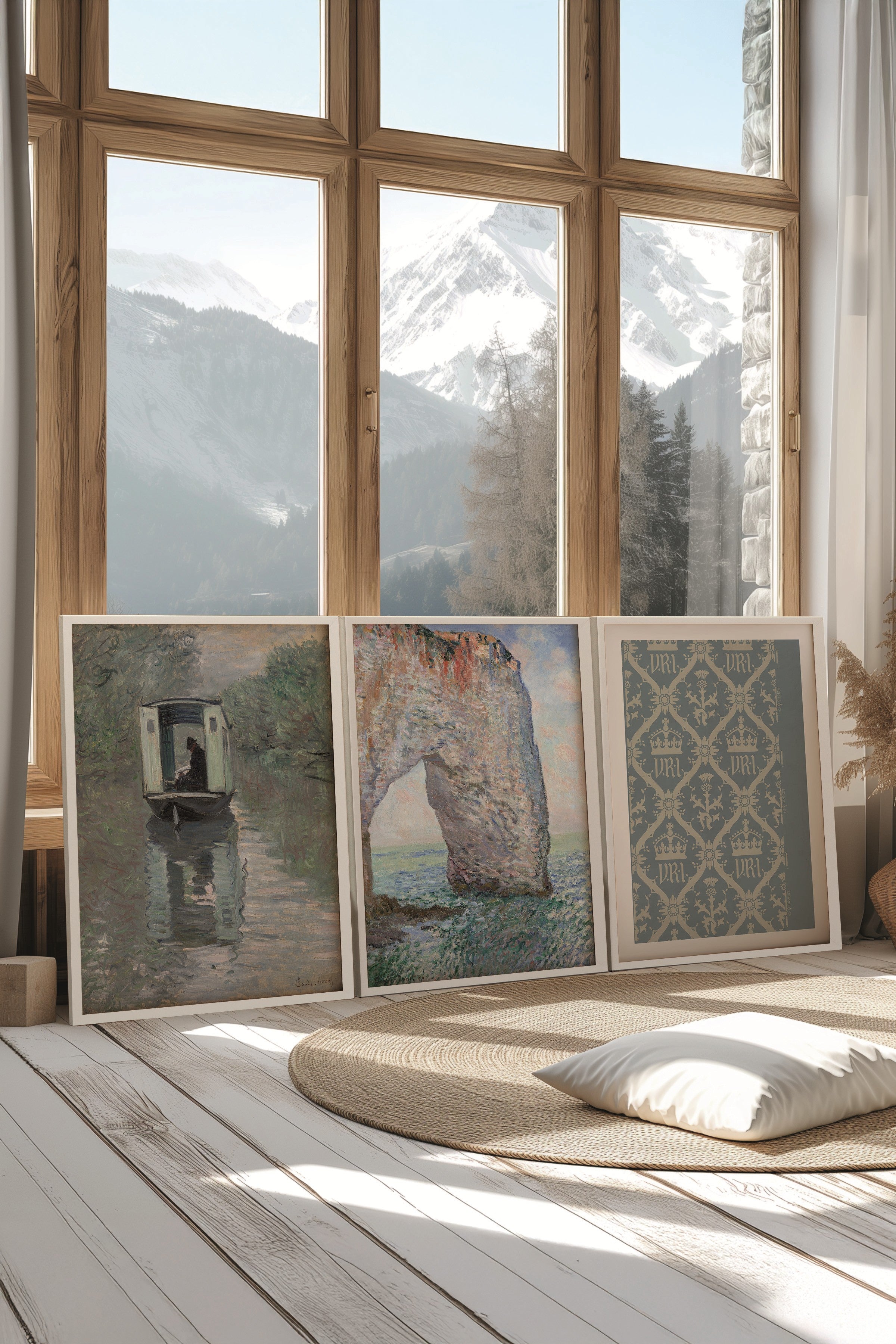 Beyaz Tablo Seti, 3 Adet Beyaz Çerçeveli Poster River Model No:300874, Mavi Duvar Dekoru