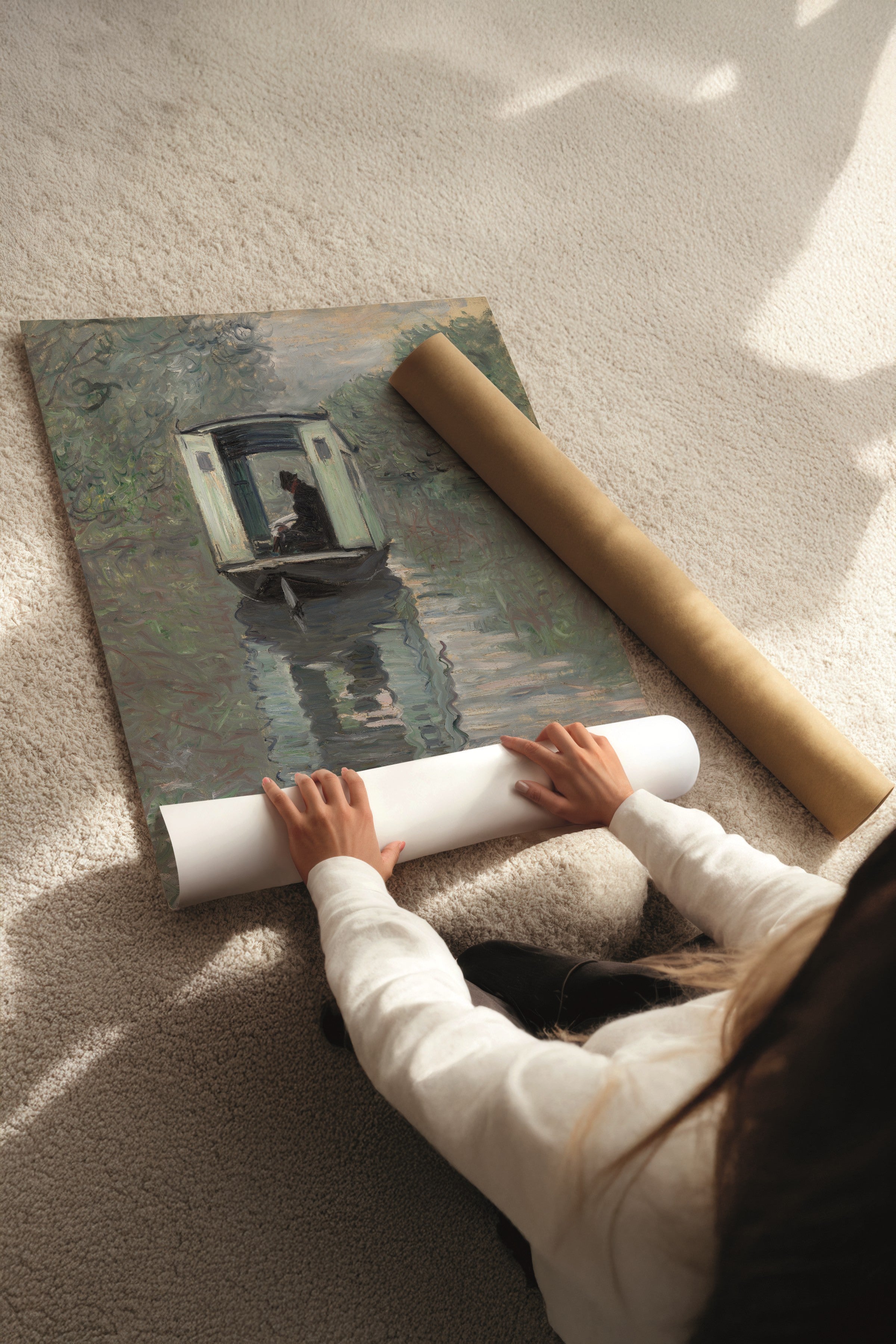 Beyaz Tablo Seti, 3 Adet Beyaz Çerçeveli Poster River Model No:300874, Mavi Duvar Dekoru