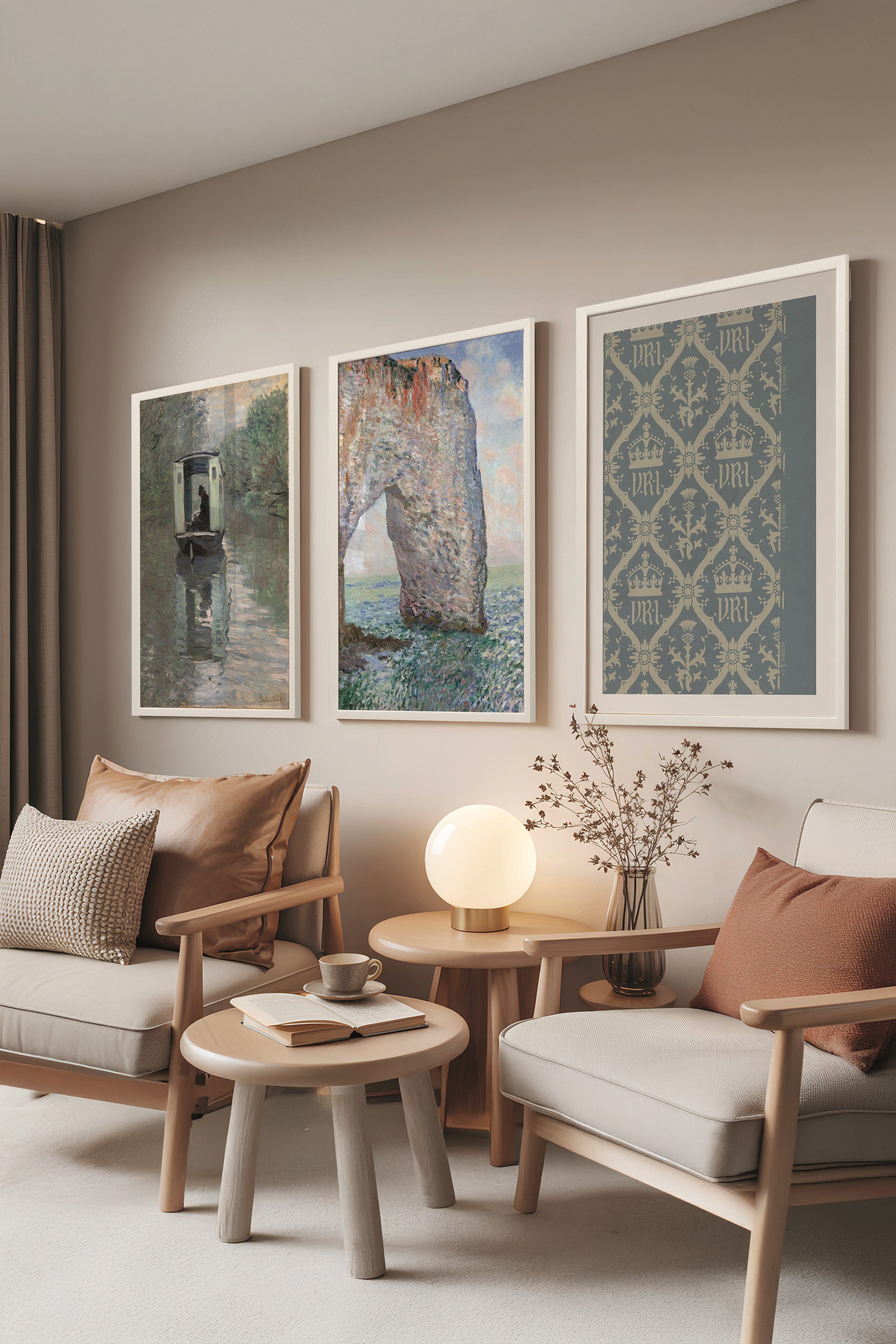 Beyaz Tablo Seti, 3 Adet Beyaz Çerçeveli Poster River Model No:300874, Mavi Duvar Dekoru