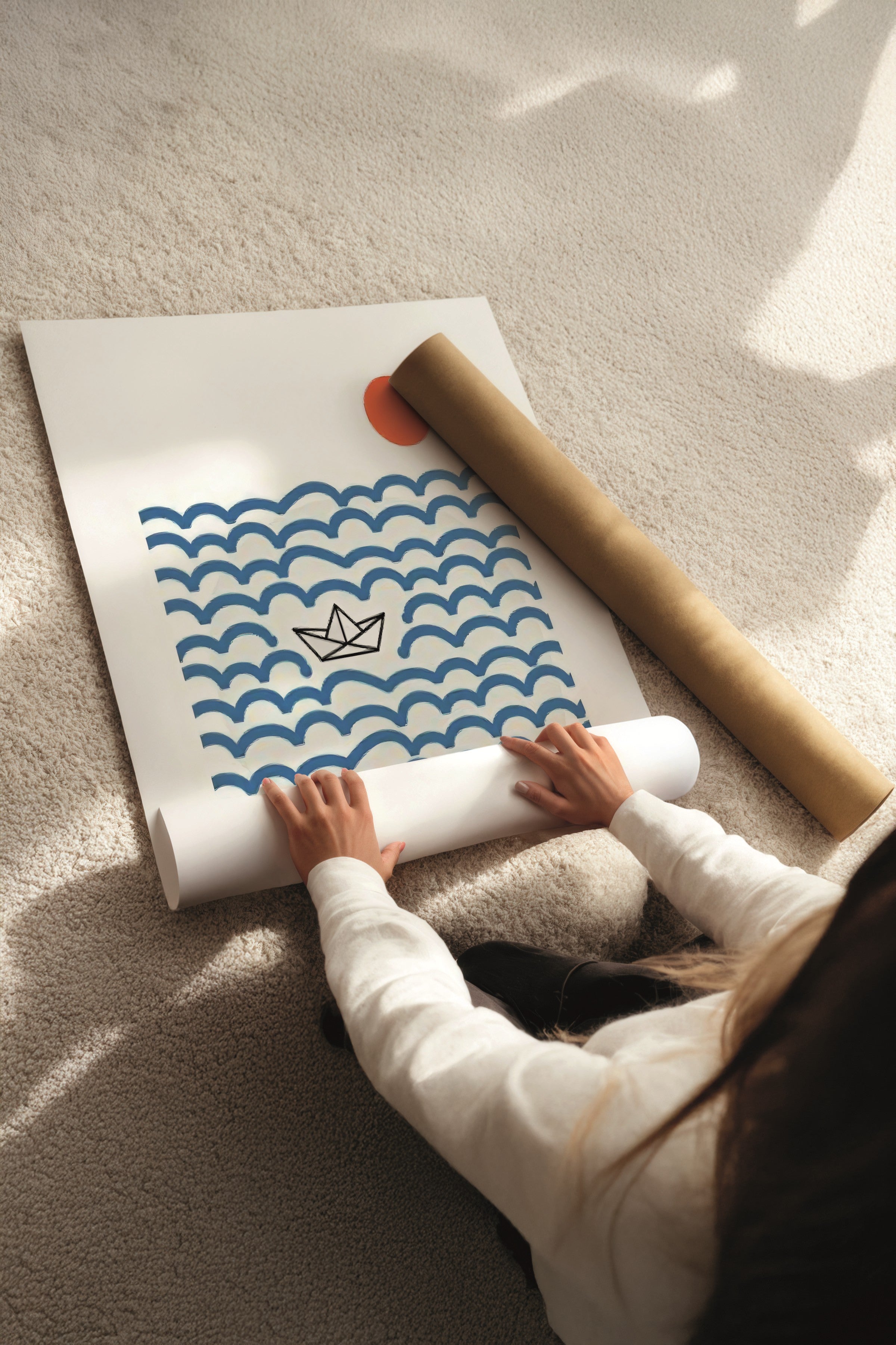 Beyaz Tablo Seti, 3 Adet Beyaz Çerçeveli Poster Sea Icons Model No:300831, Mavi Duvar Dekoru