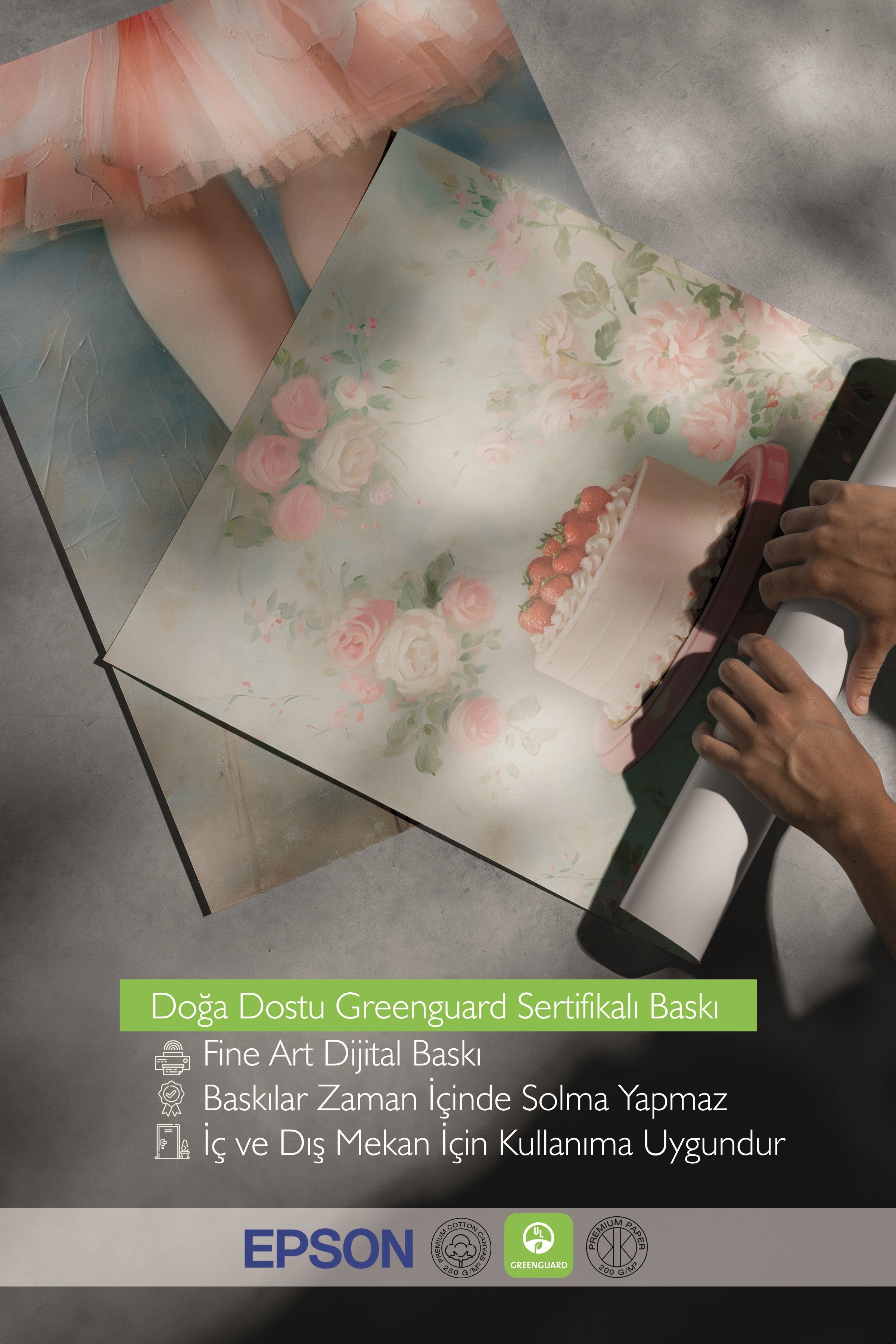 Beyaz Tablo Seti, 3 Adet Beyaz Çerçeveli Poster Strawberry Cake Model No:300892, Pembe Duvar Dekoru