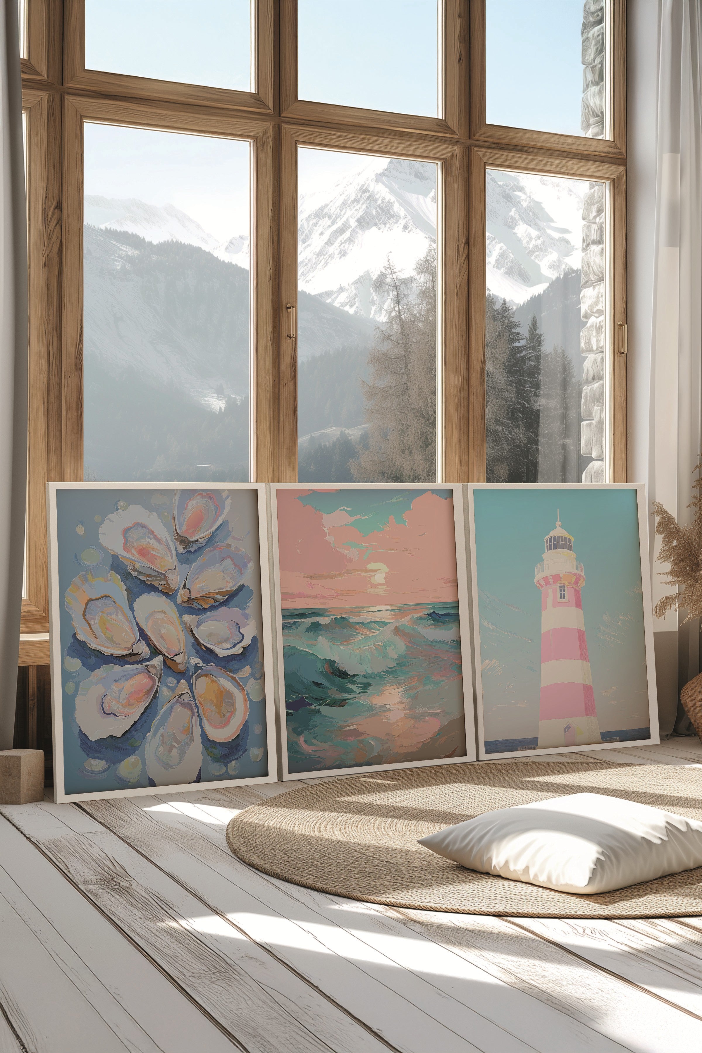 Beyaz Tablo Seti, 3 Adet Beyaz Çerçeveli Poster summer Model No:300823, Pembe ve Mavi Duvar Dekoru