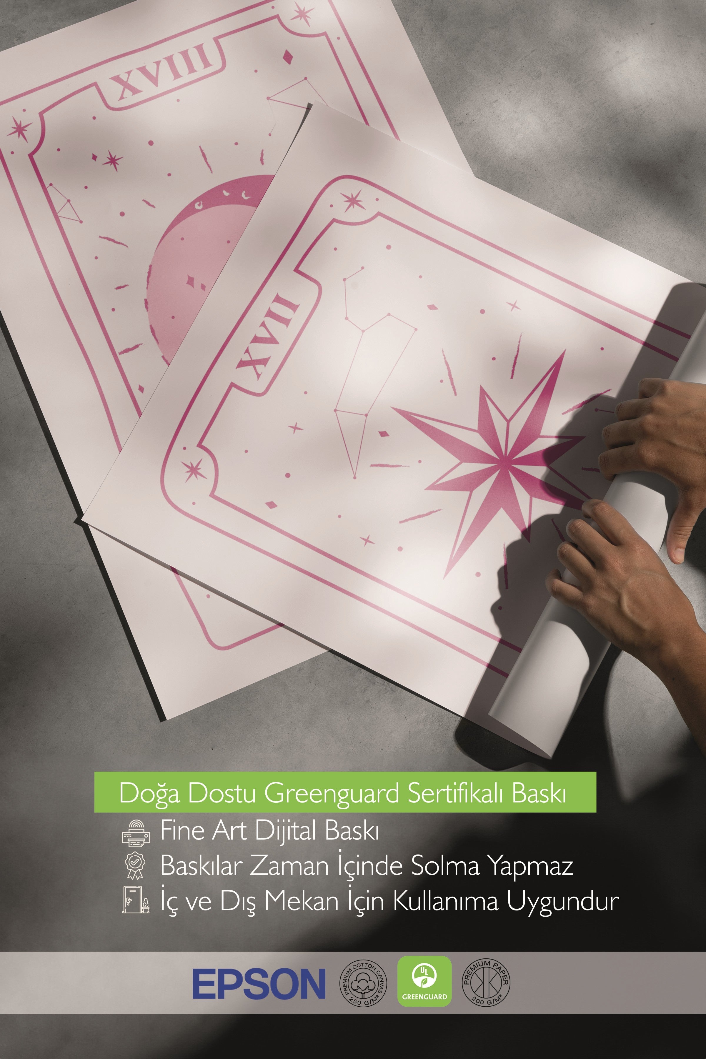 Beyaz Tablo Seti, 3 Adet Beyaz Çerçeveli Poster tarot cards Model No:300898, Pembe Duvar Dekoru