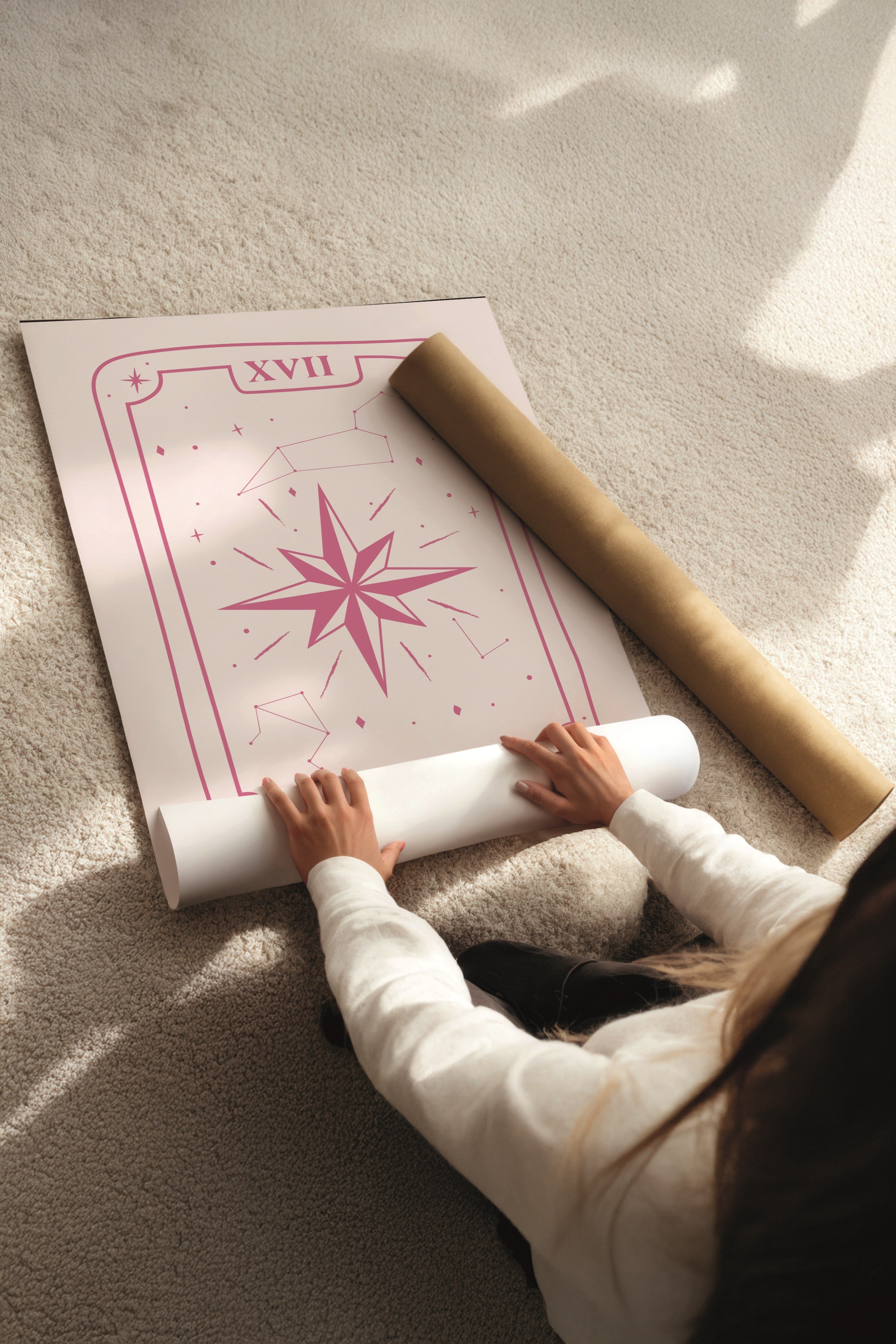 Beyaz Tablo Seti, 3 Adet Beyaz Çerçeveli Poster tarot cards Model No:300898, Pembe Duvar Dekoru