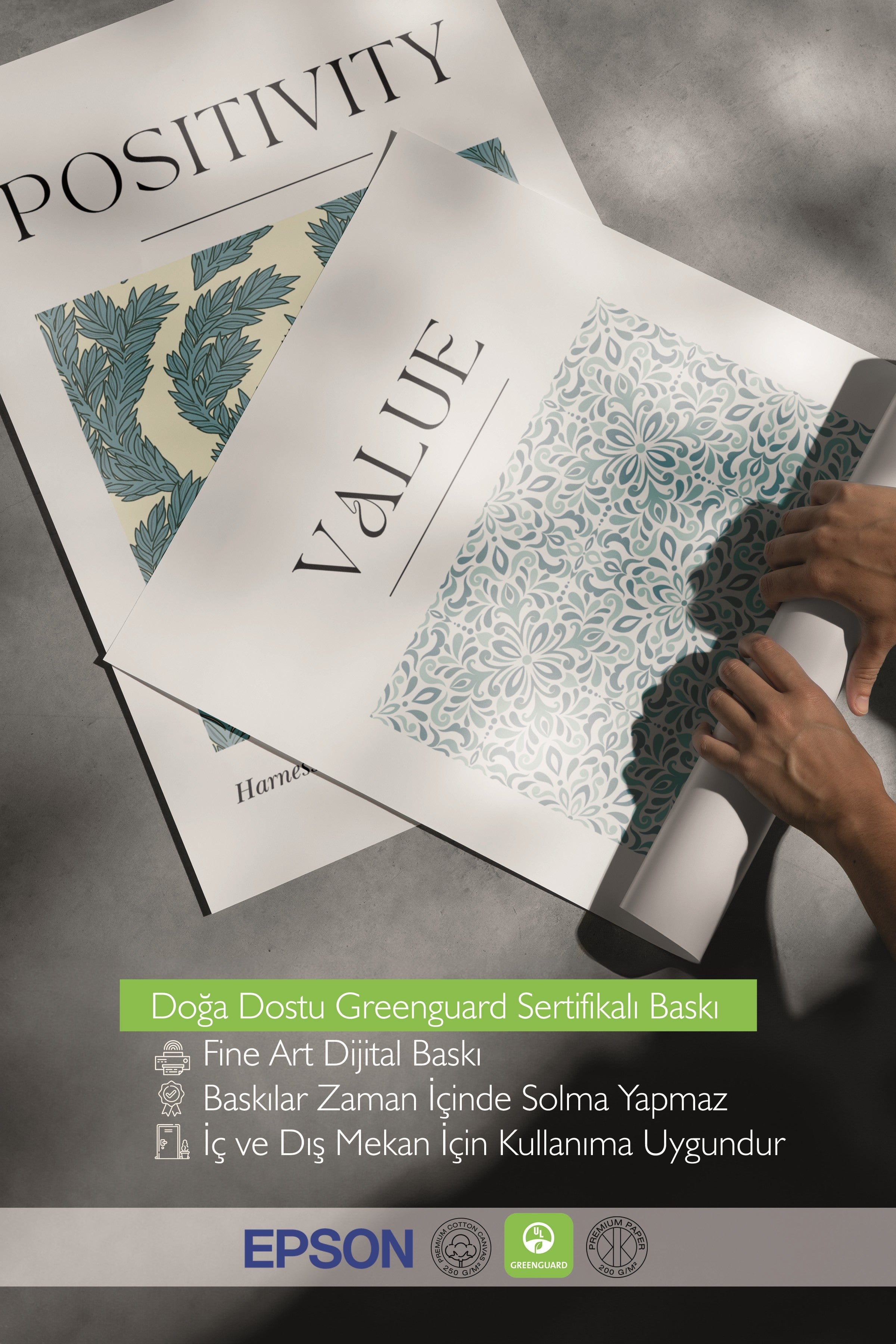 Beyaz Tablo Seti, 3 Adet Beyaz Çerçeveli Poster Values Model No:300847, Mavi ve Mor Duvar Dekoru