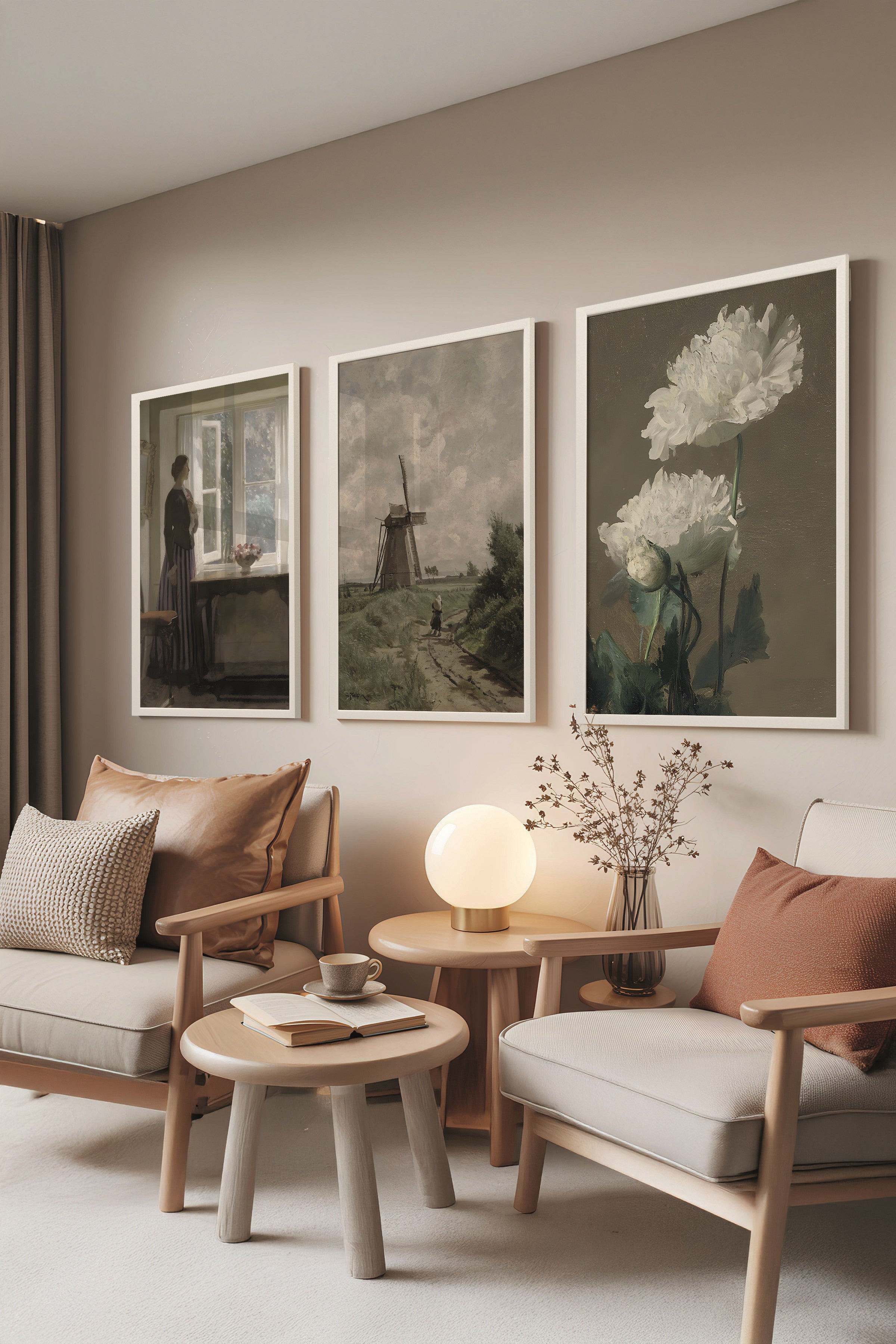Beyaz Tablo Seti, 3 Adet Beyaz Çerçeveli Poster Waiting Model No:300872, Multicolor Duvar Dekoru