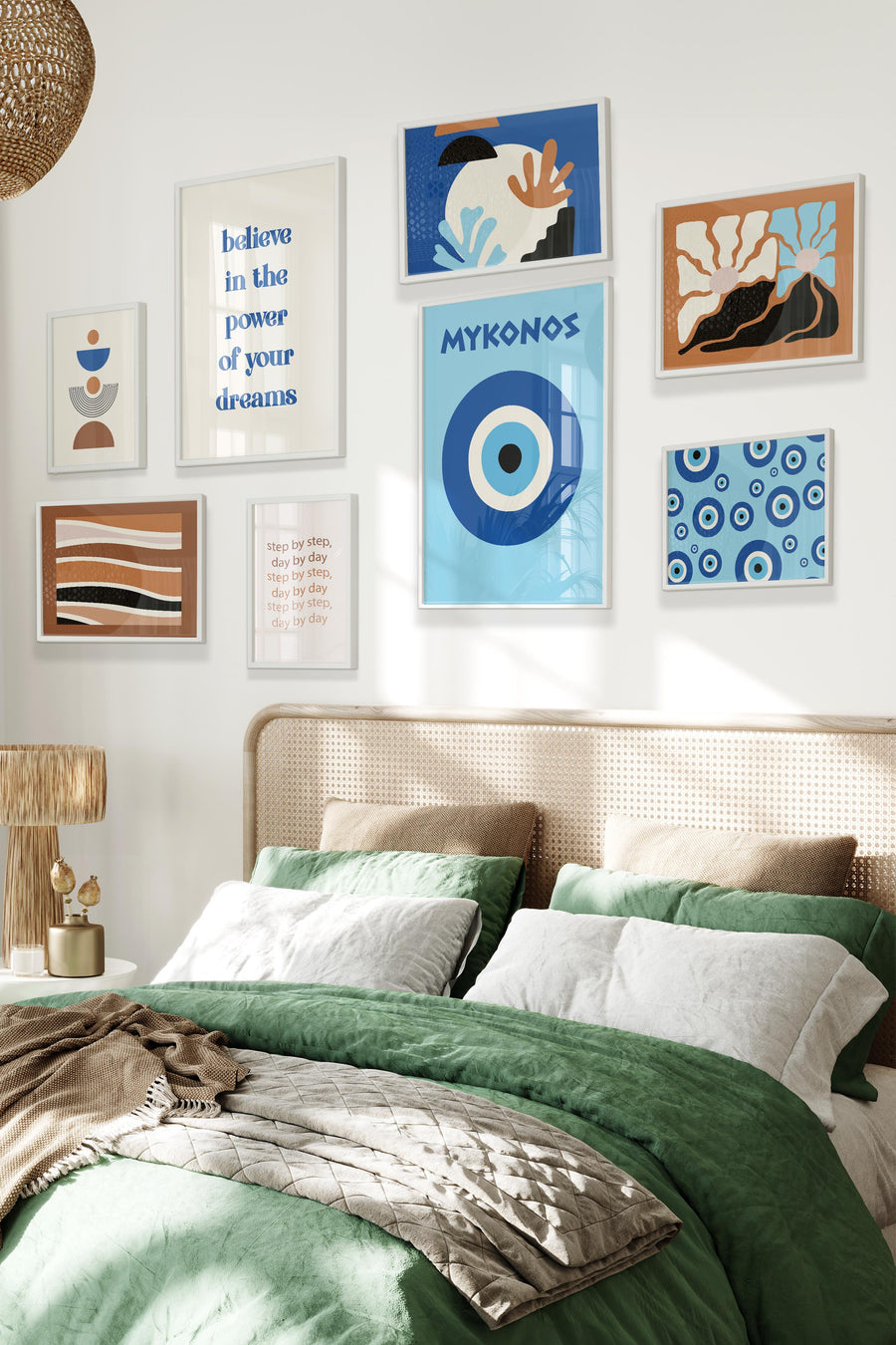 Kahverengi ve Mavi Mykonos Temalı Galeri Poster Seti NO:027