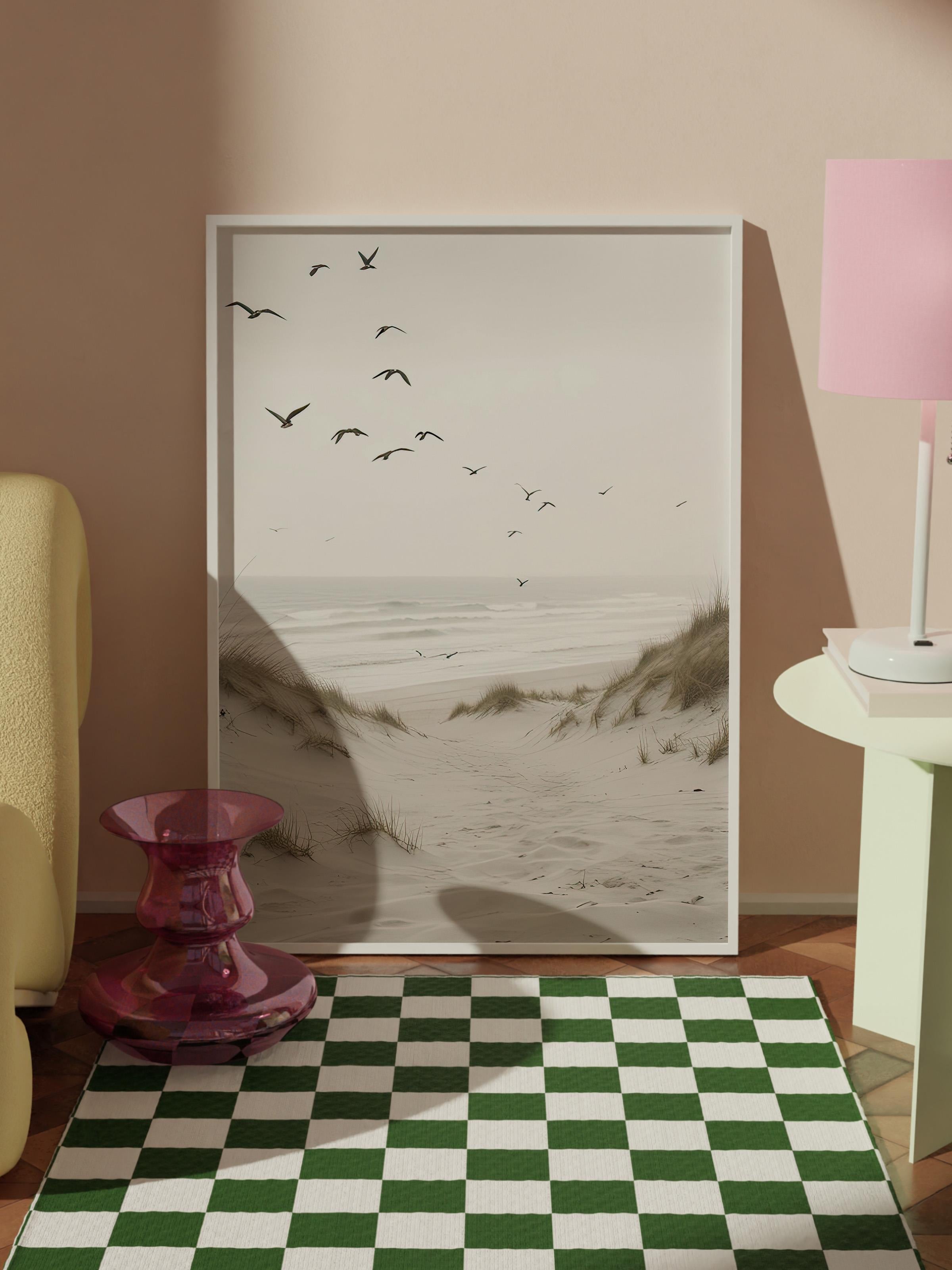 Birds by the Beach Çerçeveli Tablo, Beyaz Çerçeve ve Poster, Duvar Tablosu Comfort Serisi NO:108313