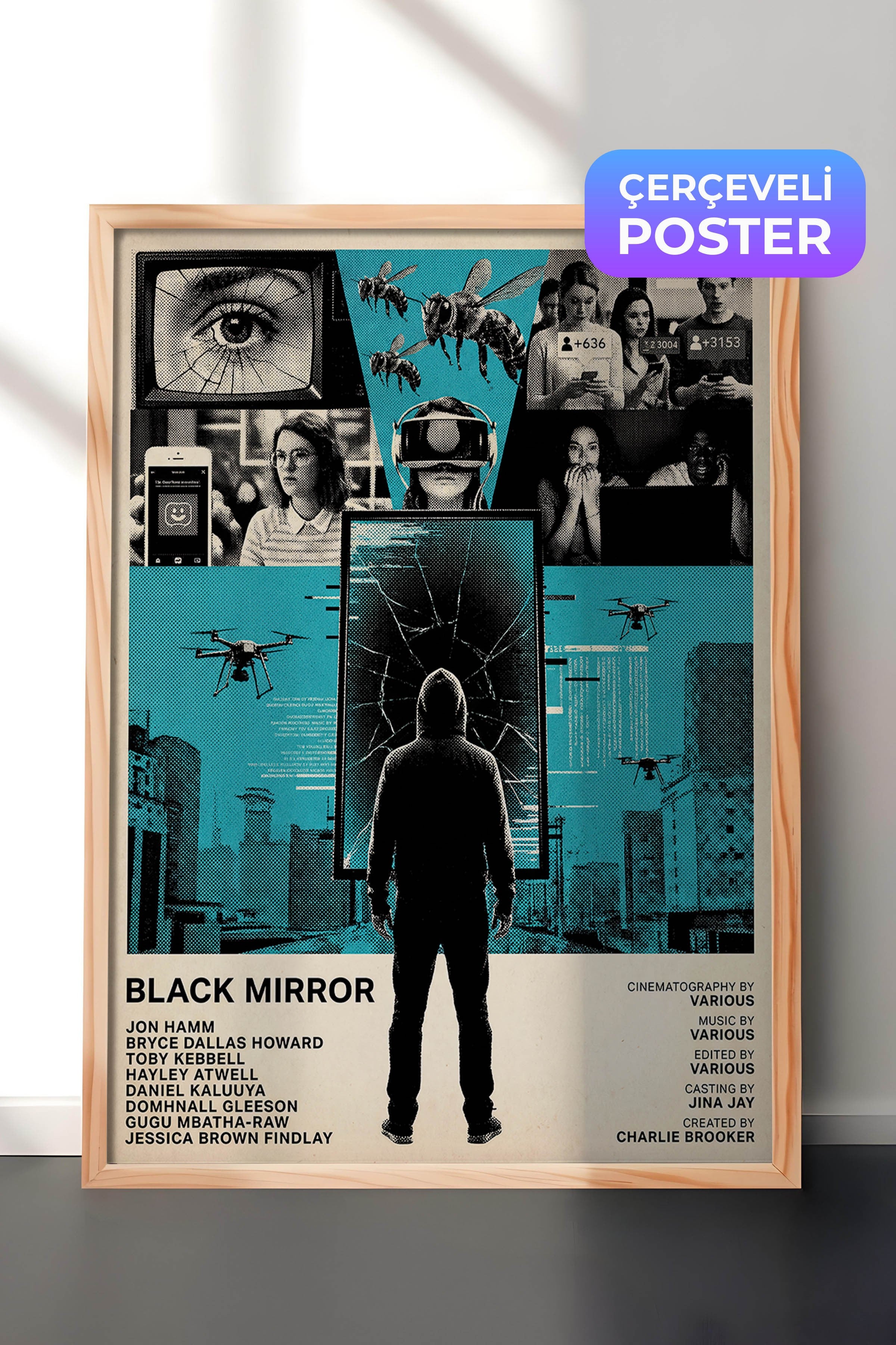 Black Mirror Ahşap Çerçeveli Poster, Sinema ve Dizi Tablo, Film Dizi Afişleri NO:112788