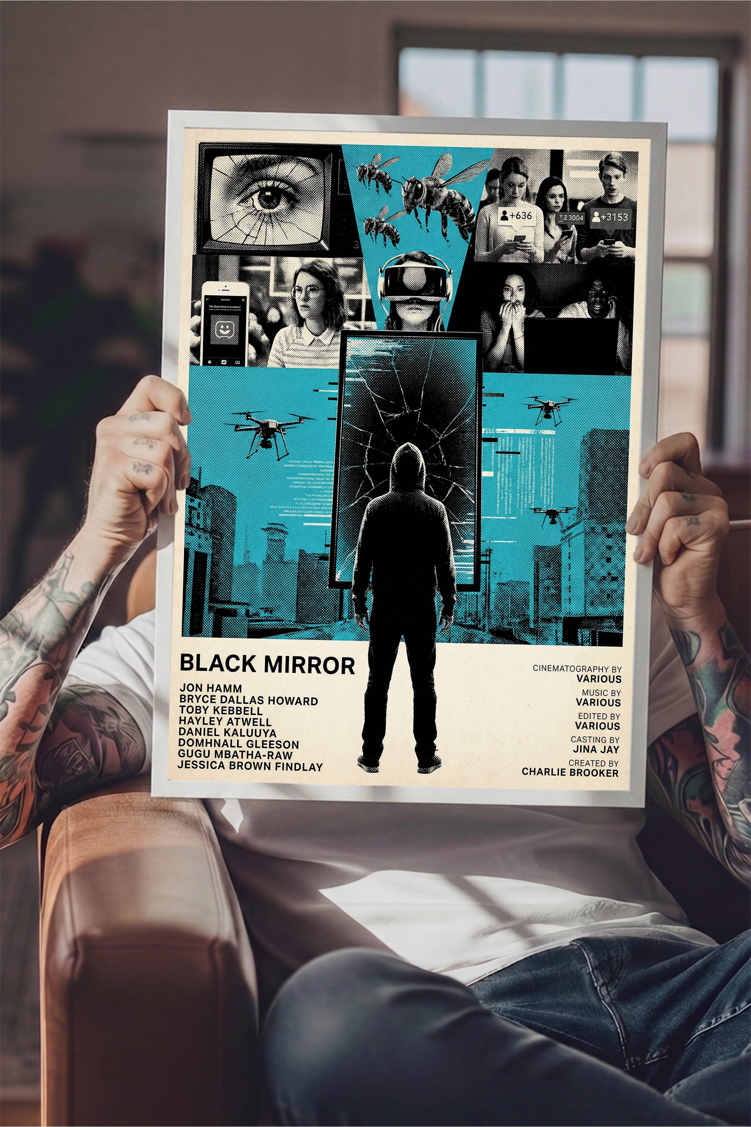 Black Mirror Beyaz Çerçeveli Poster, Sinema ve Dizi Tablo, Film Dizi Afişleri NO:112788