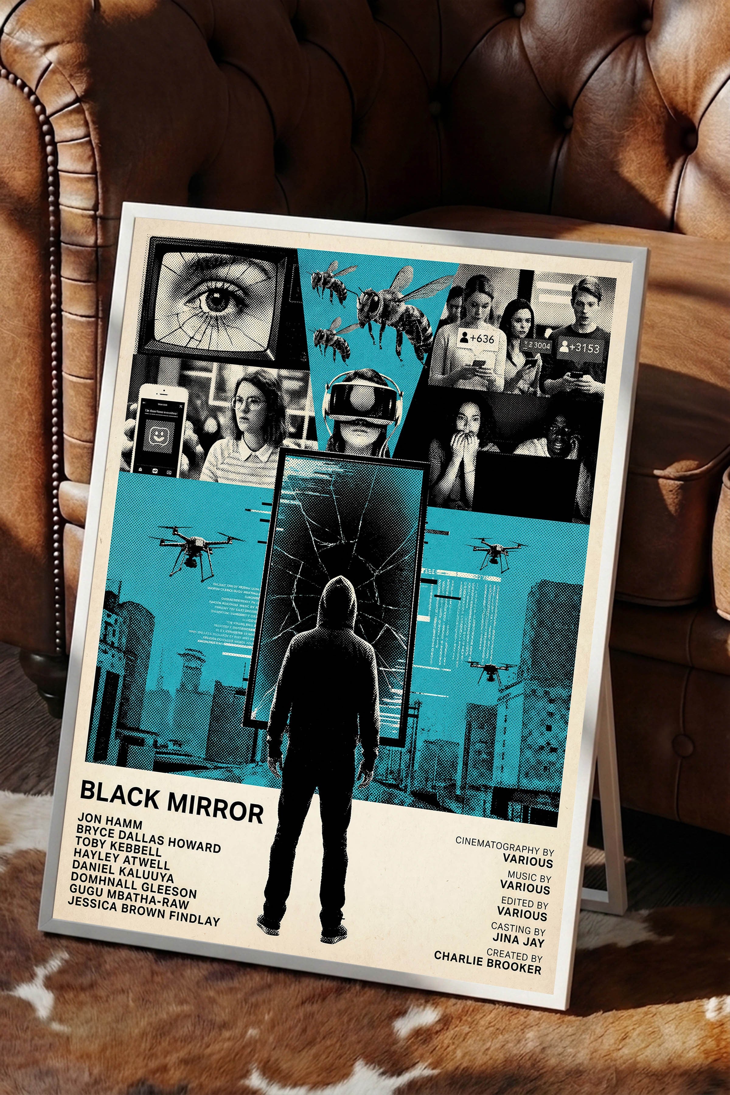 Black Mirror Beyaz Çerçeveli Poster, Sinema ve Dizi Tablo, Film Dizi Afişleri NO:112788