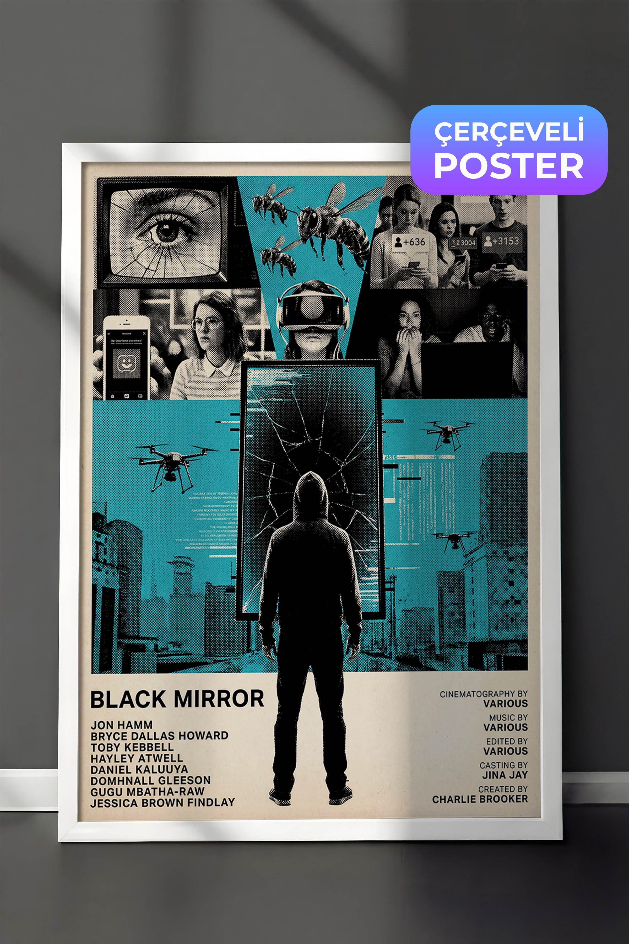 Black Mirror Beyaz Çerçeveli Poster, Sinema ve Dizi Tablo, Film Dizi Afişleri NO:112788