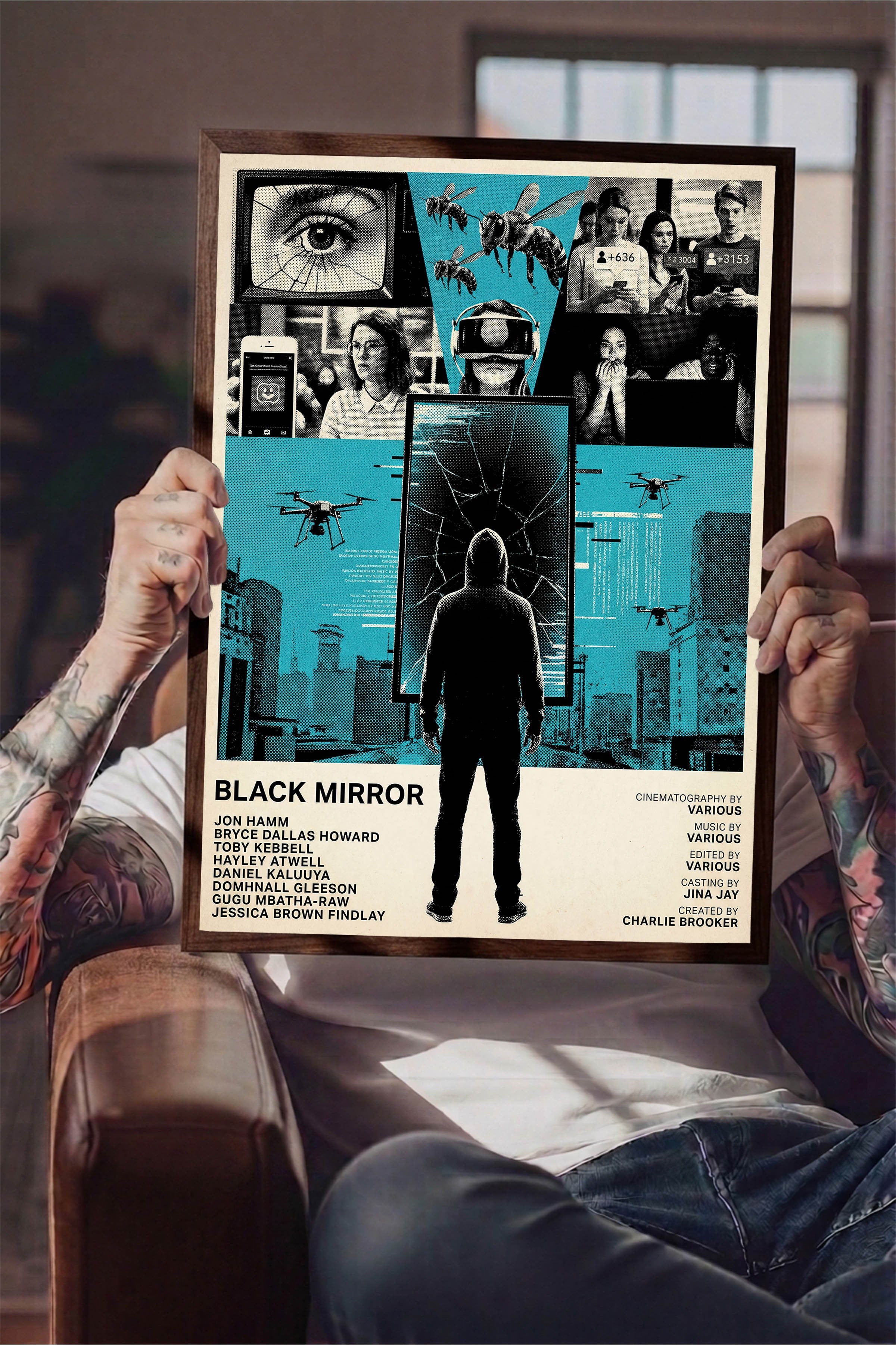Black Mirror Kahverengi Çerçeveli Poster, Sinema ve Dizi Tablo, Film Dizi Afişleri NO:112788