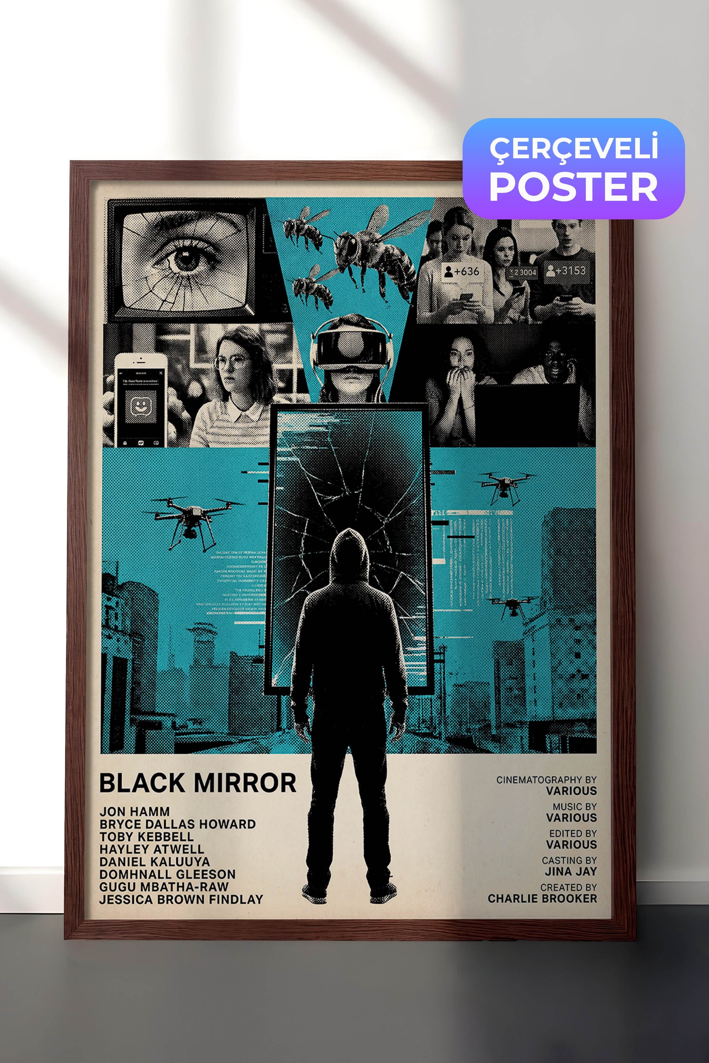Black Mirror Kahverengi Çerçeveli Poster, Sinema ve Dizi Tablo, Film Dizi Afişleri NO:112788