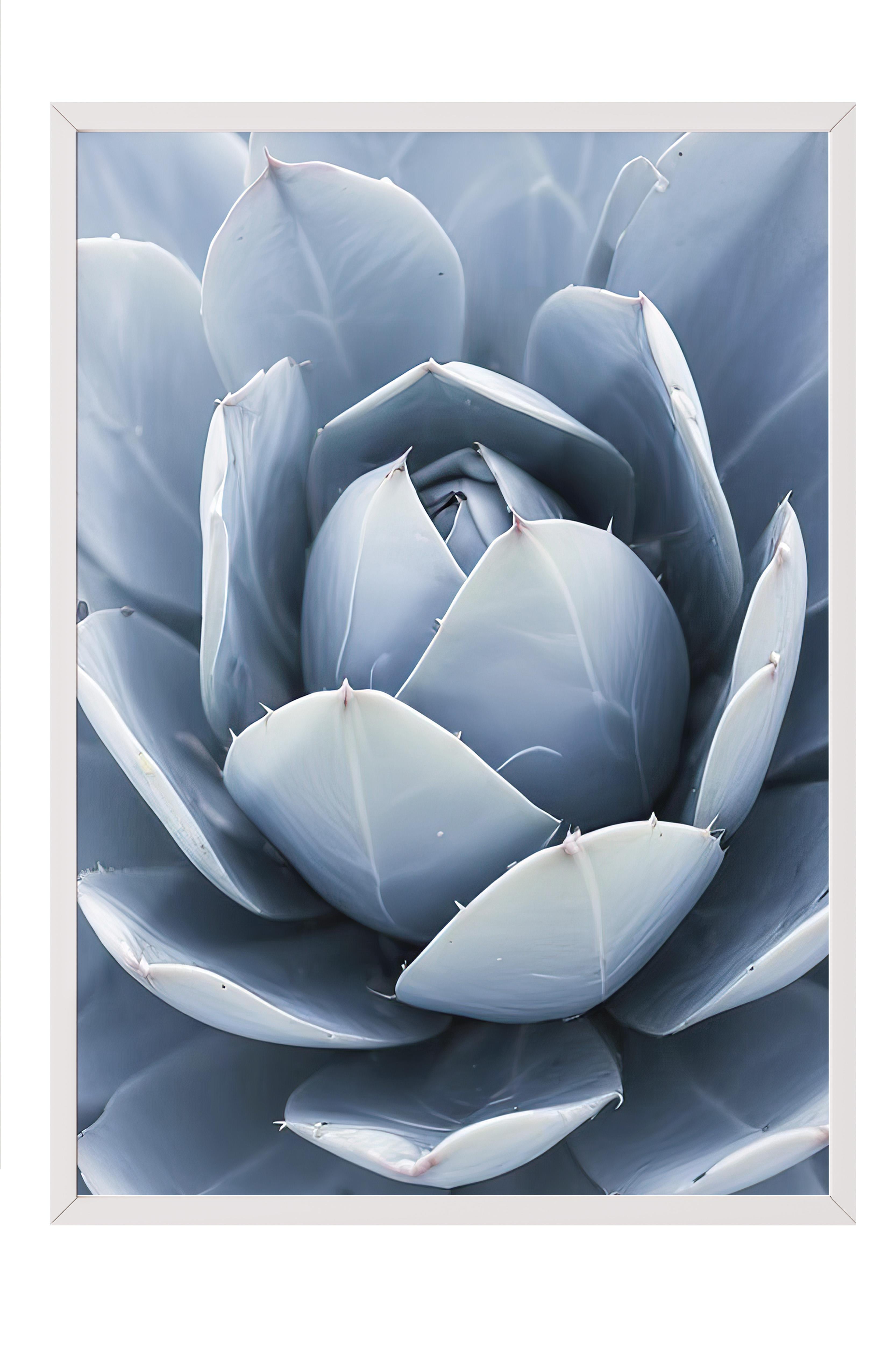 Blue Cactus Çerçeveli Tablo, Beyaz Çerçeve ve Poster, Dikey Duvar Tablosu Comfort Serisi NO:108376