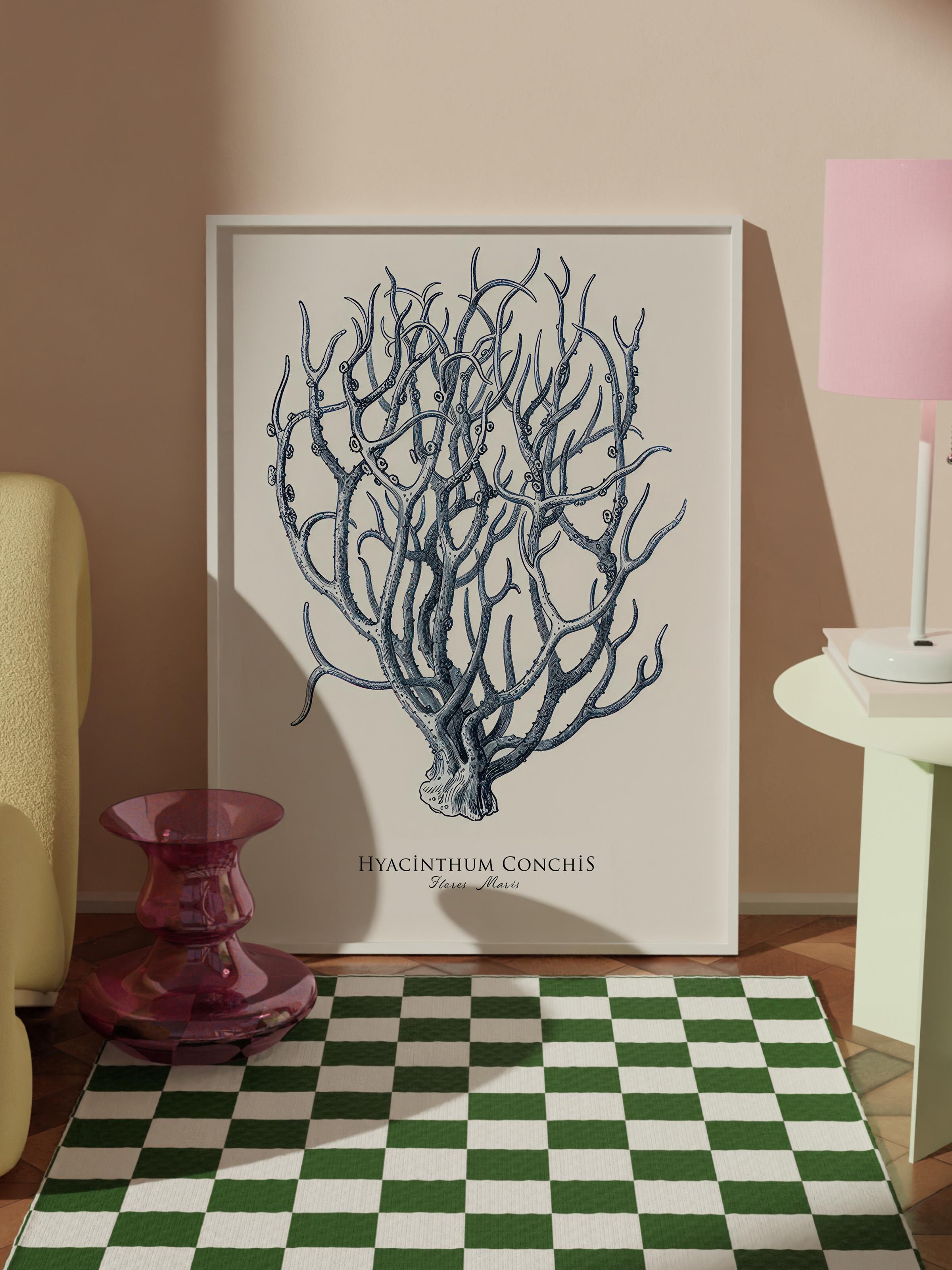 Blue Coral Çerçeveli Tablo, Beyaz Çerçeve ve Poster, Dikey Duvar Tablosu Comfort Serisi NO:108438
