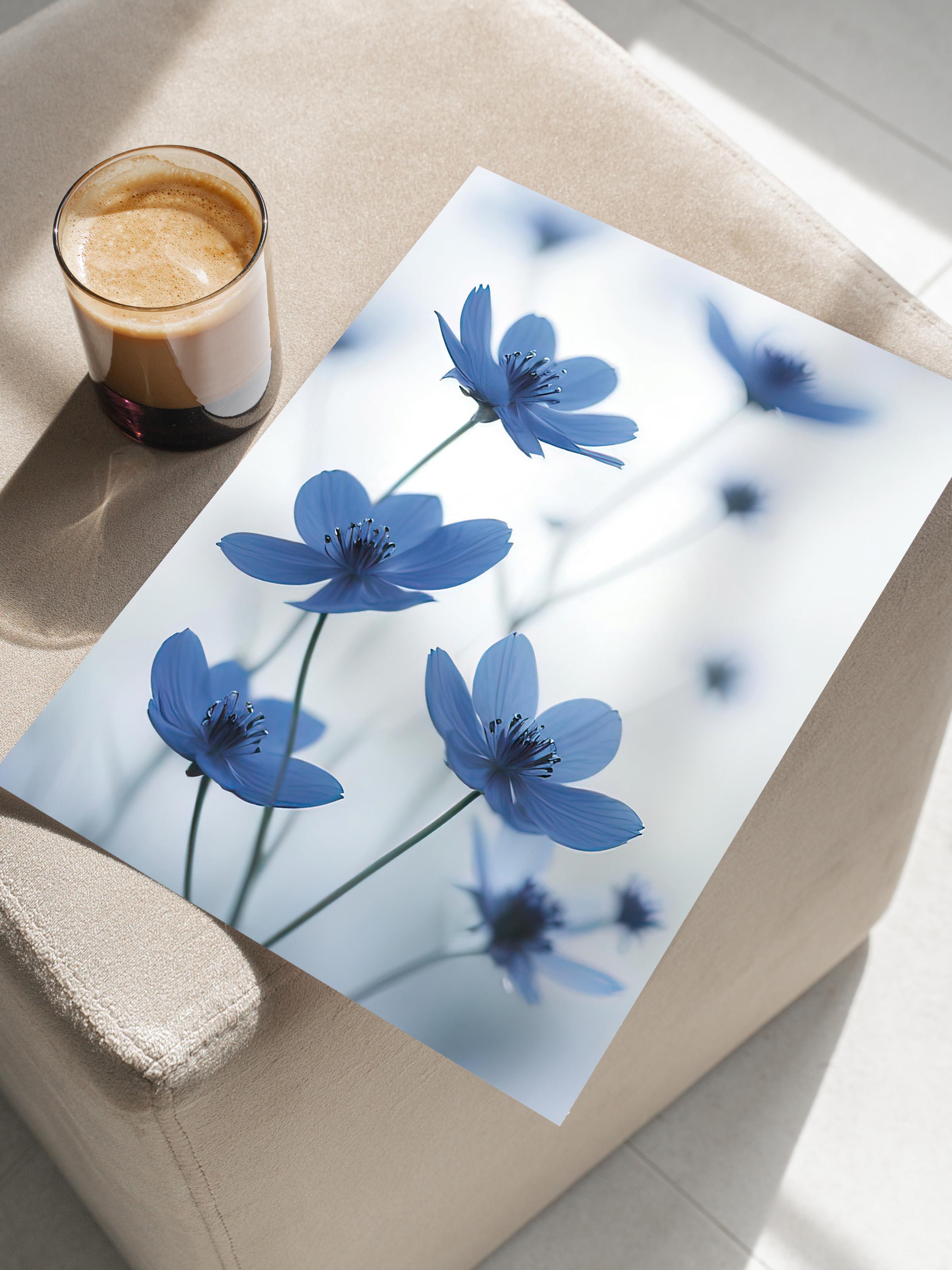Blue Cosmos Flower Poster, Çerçevesiz Duvar Posteri, Dikey Duvar Tablosu Comfort Serisi NO:108373