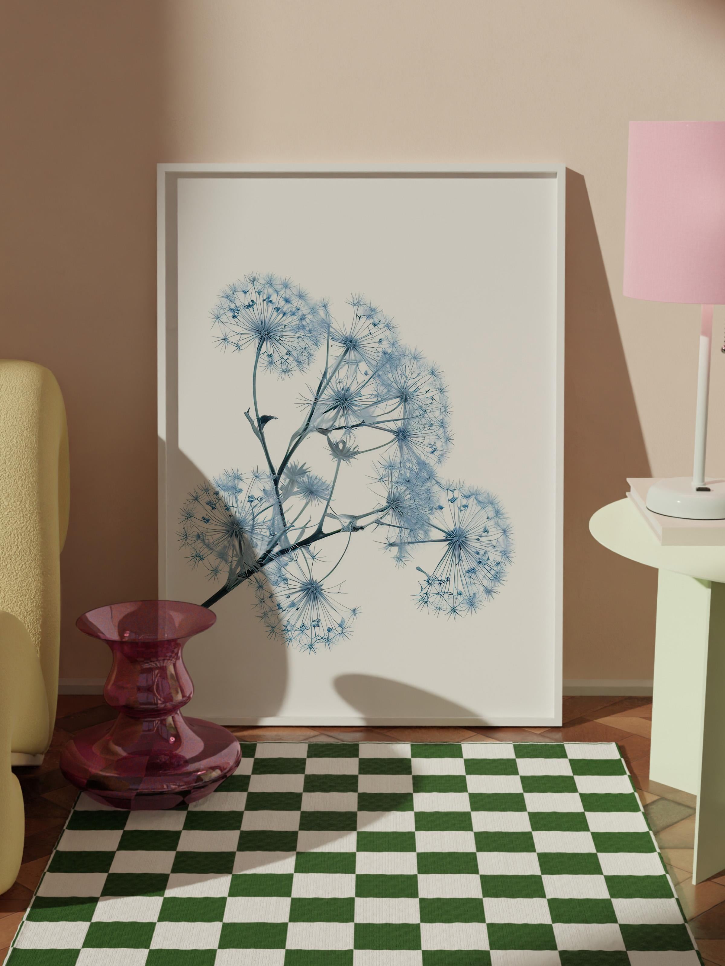 Blue Dandelion Çerçeveli Tablo, Beyaz Çerçeve ve Poster, Duvar Tablosu Comfort Serisi NO:108374