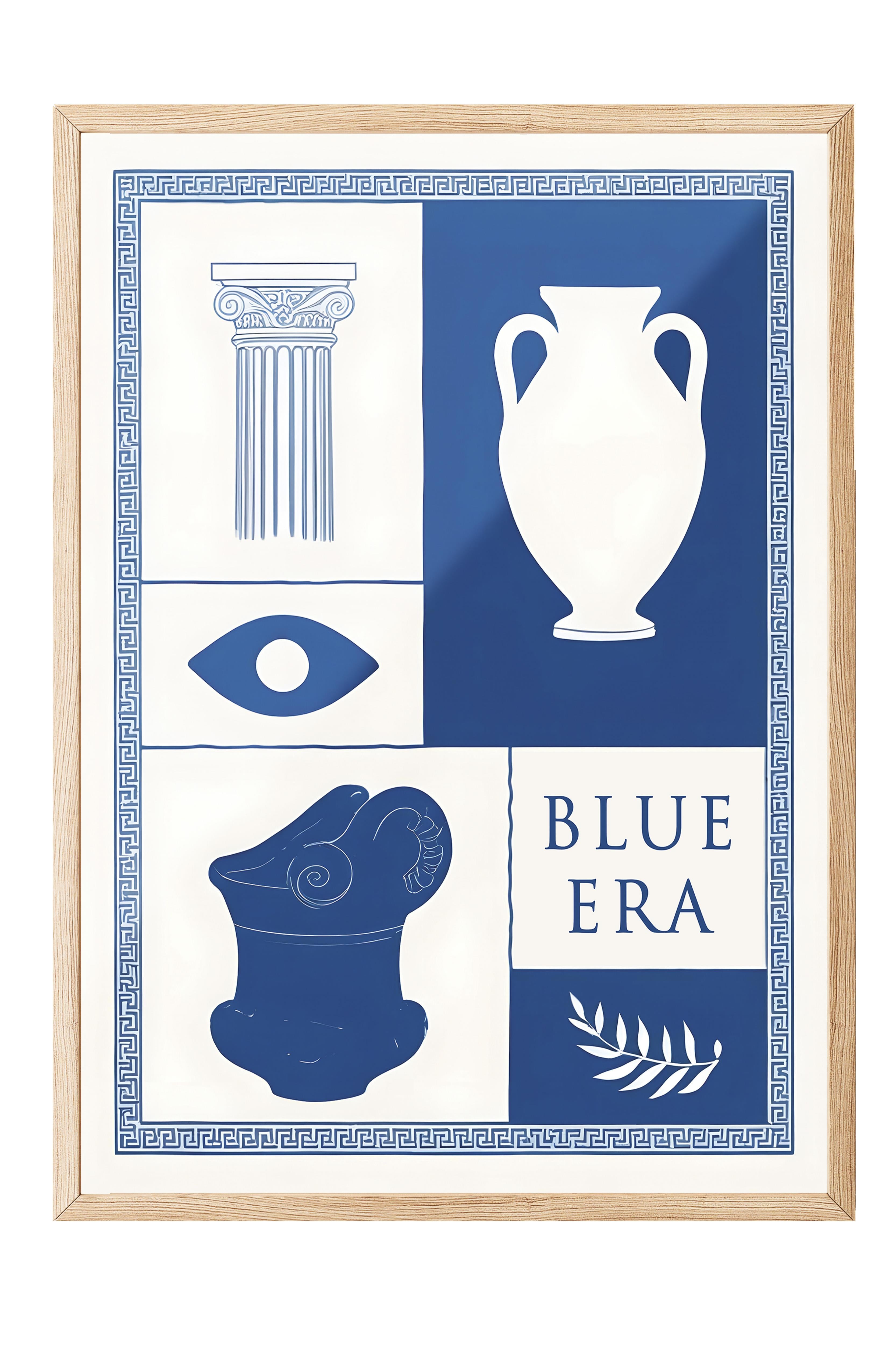 Blue Era Çerçeveli Tablo, Ahşap Çerçeve ve Poster, Dikey Duvar Tablosu Comfort Serisi NO:108482