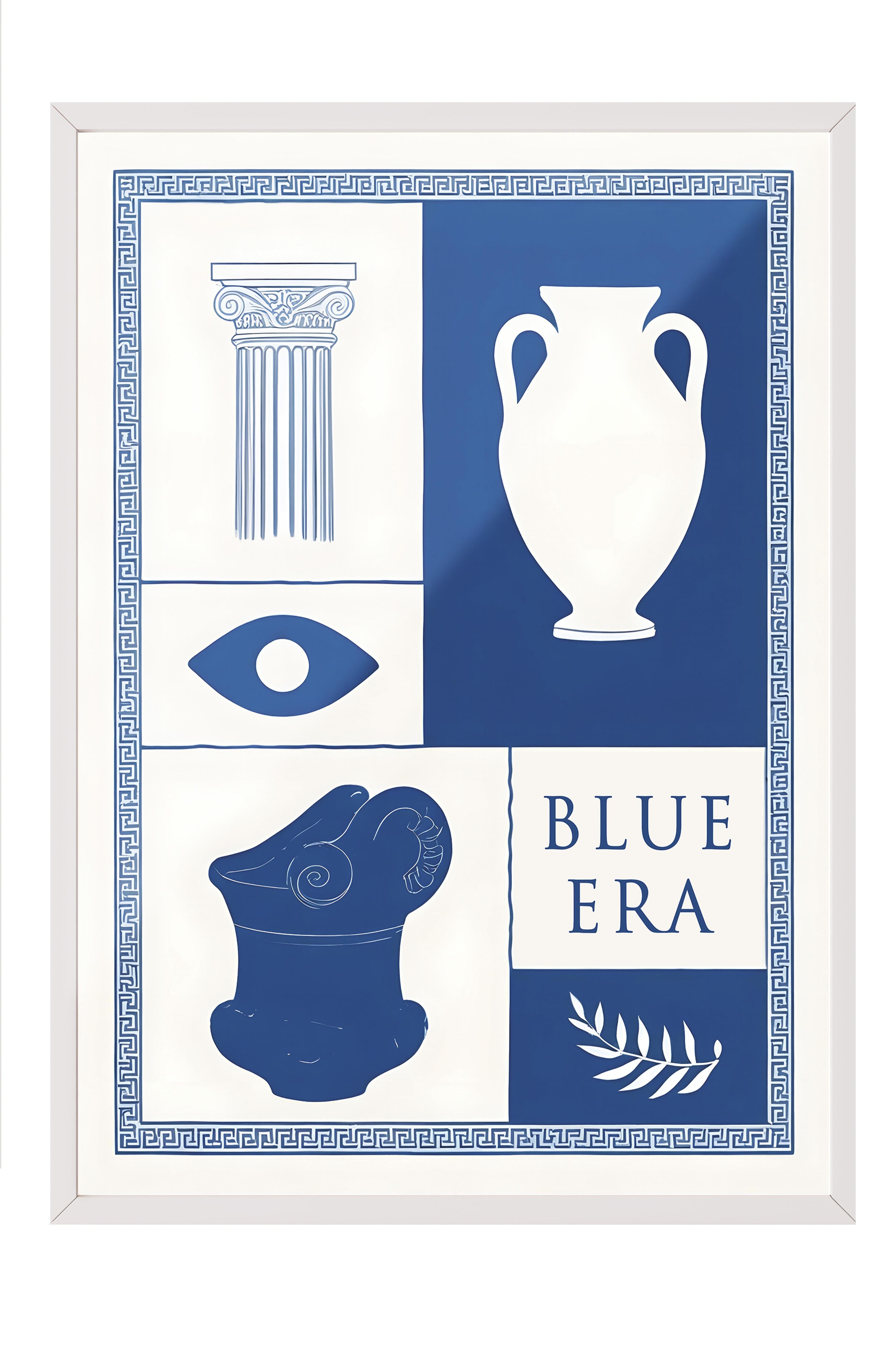 Blue Era Çerçeveli Tablo, Beyaz Çerçeve ve Poster, Dikey Duvar Tablosu Comfort Serisi NO:108482