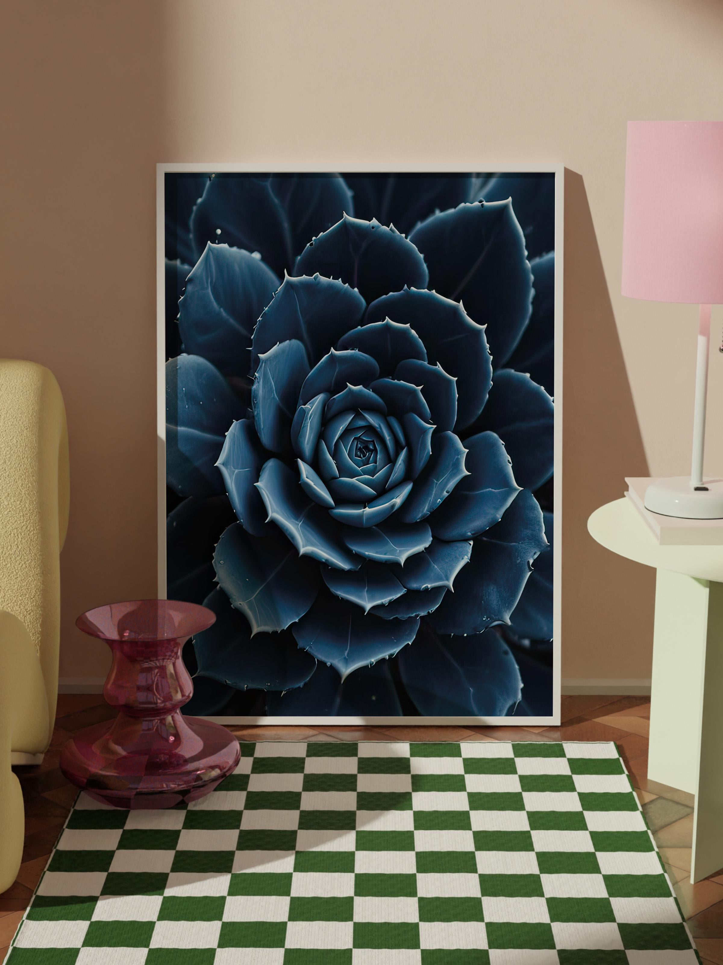 Blue flower cactus Çerçeveli Tablo, Beyaz Çerçeve ve Poster, Duvar Tablosu Comfort Serisi NO:108372