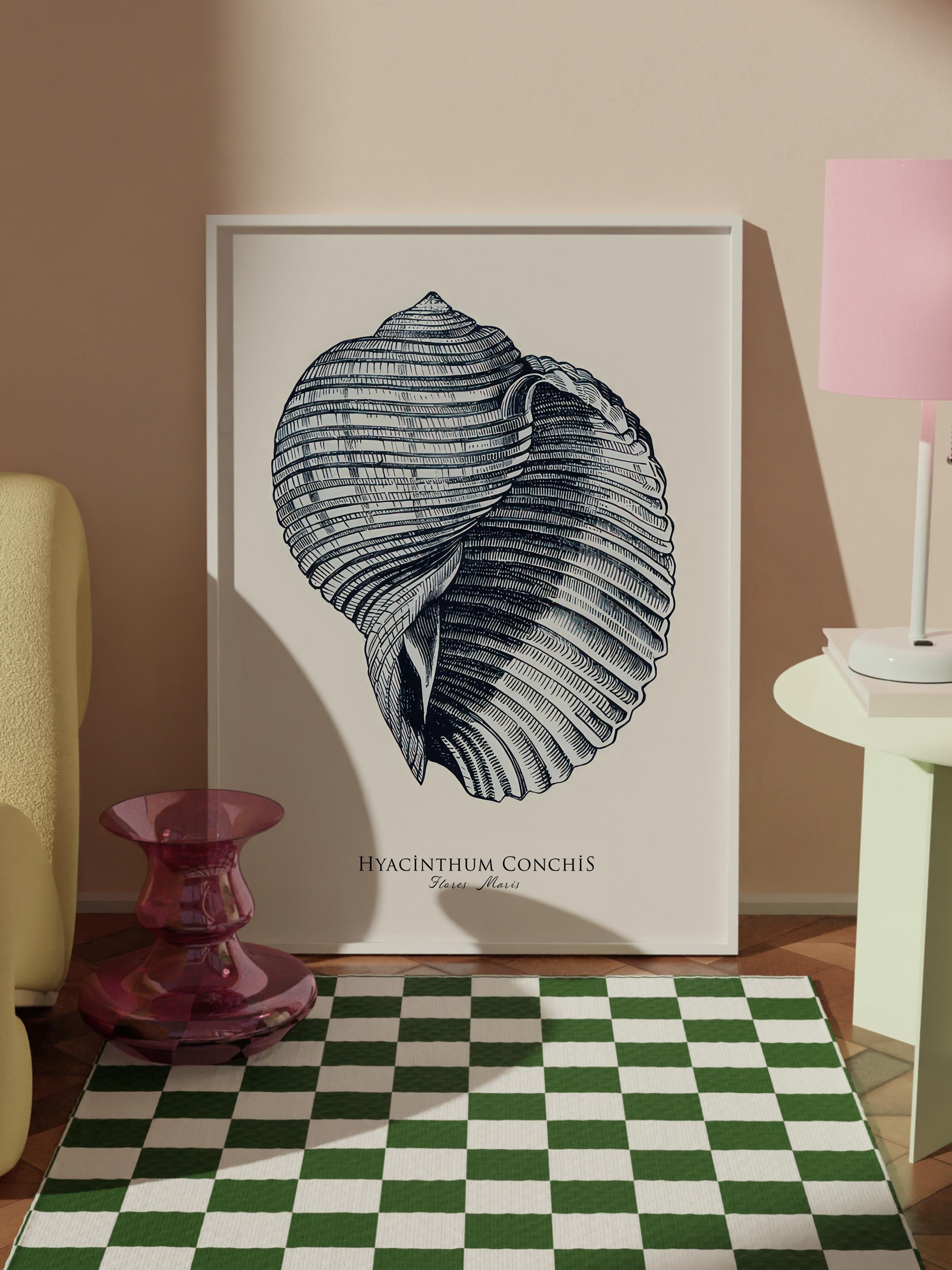 Blue Seashell  Çerçeveli Tablo, Beyaz Çerçeve ve Poster, Duvar Tablosu Comfort Serisi NO:108439