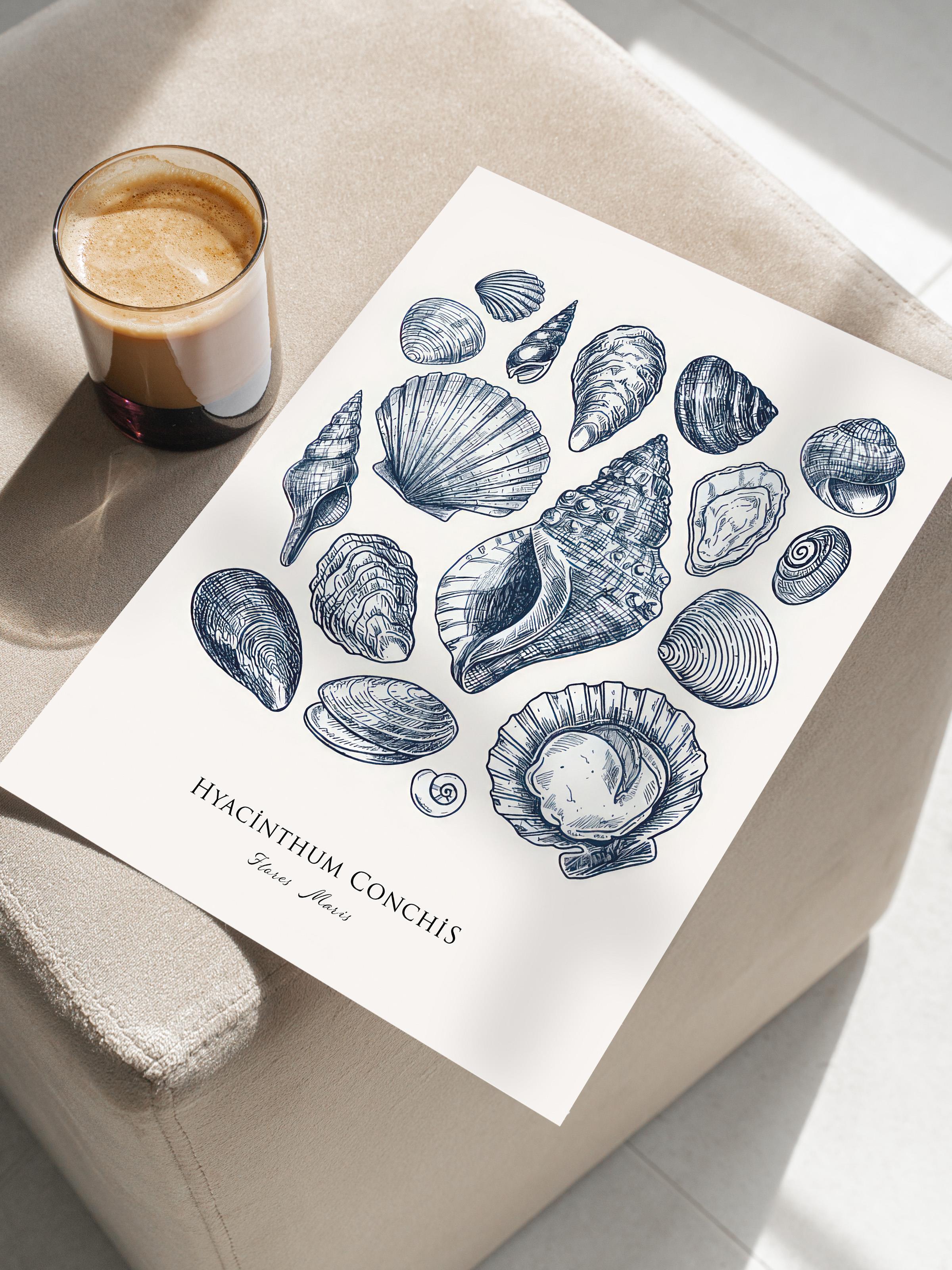 Blue Shells Poster, Çerçevesiz Duvar Posteri, Dikey Duvar Tablosu Comfort Serisi NO:108436