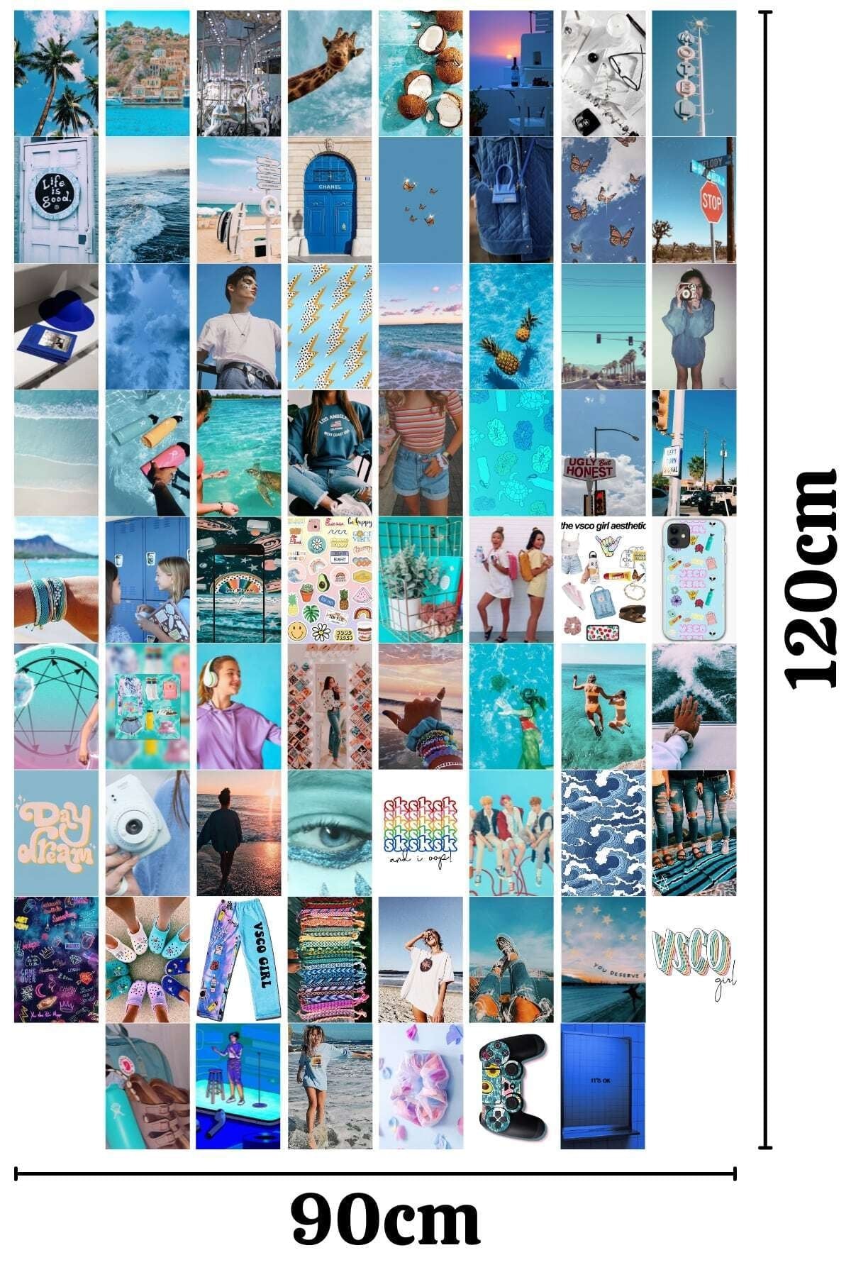 Bodrum Mavi Duvar Posteri Kolaj Seti - Arkası Yapışkanlı 70 Adet Duvar Posteri Kolaj Seti - 10*15cm