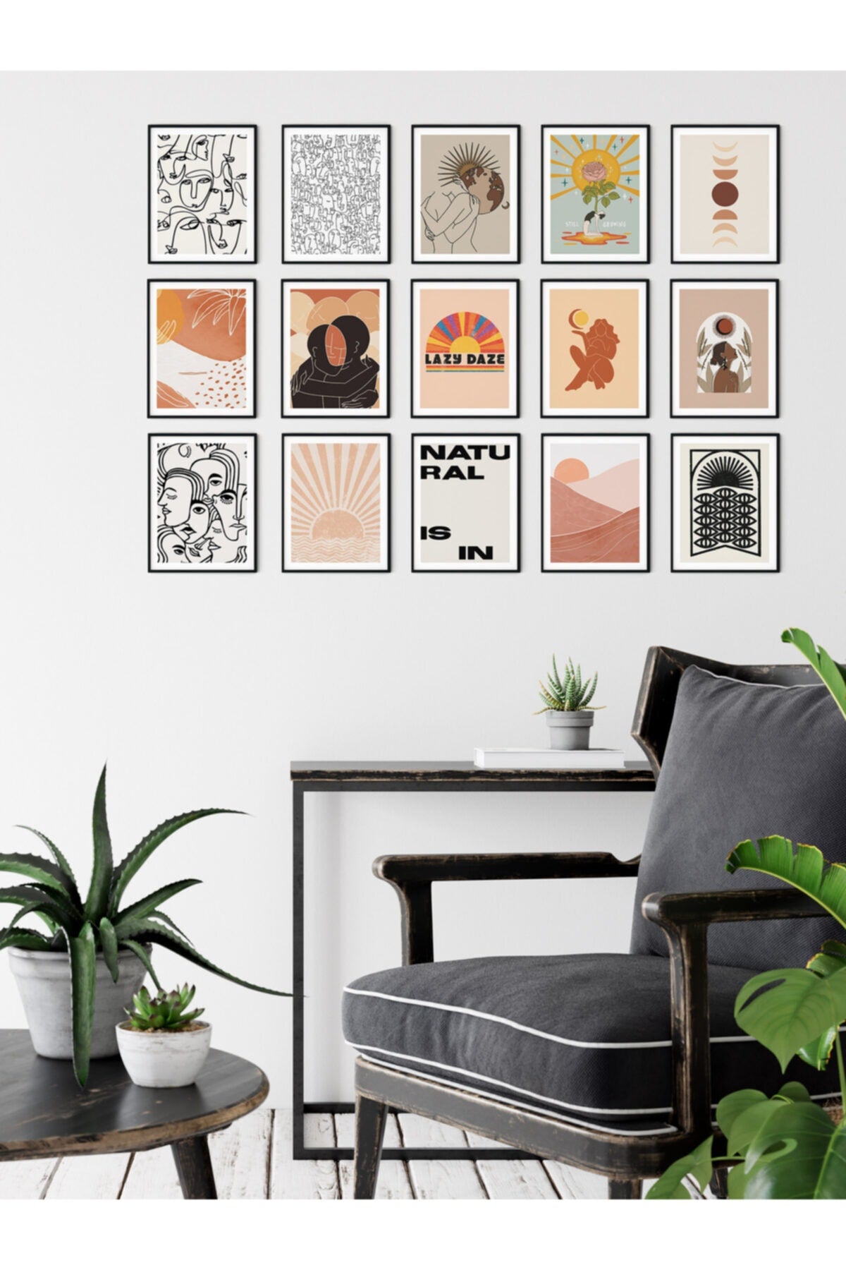 Boho Duvar Kağıdı Seti, Retro Poster Seti, Dekoratif Poster Kolaj Seti, Hediyelik Poster