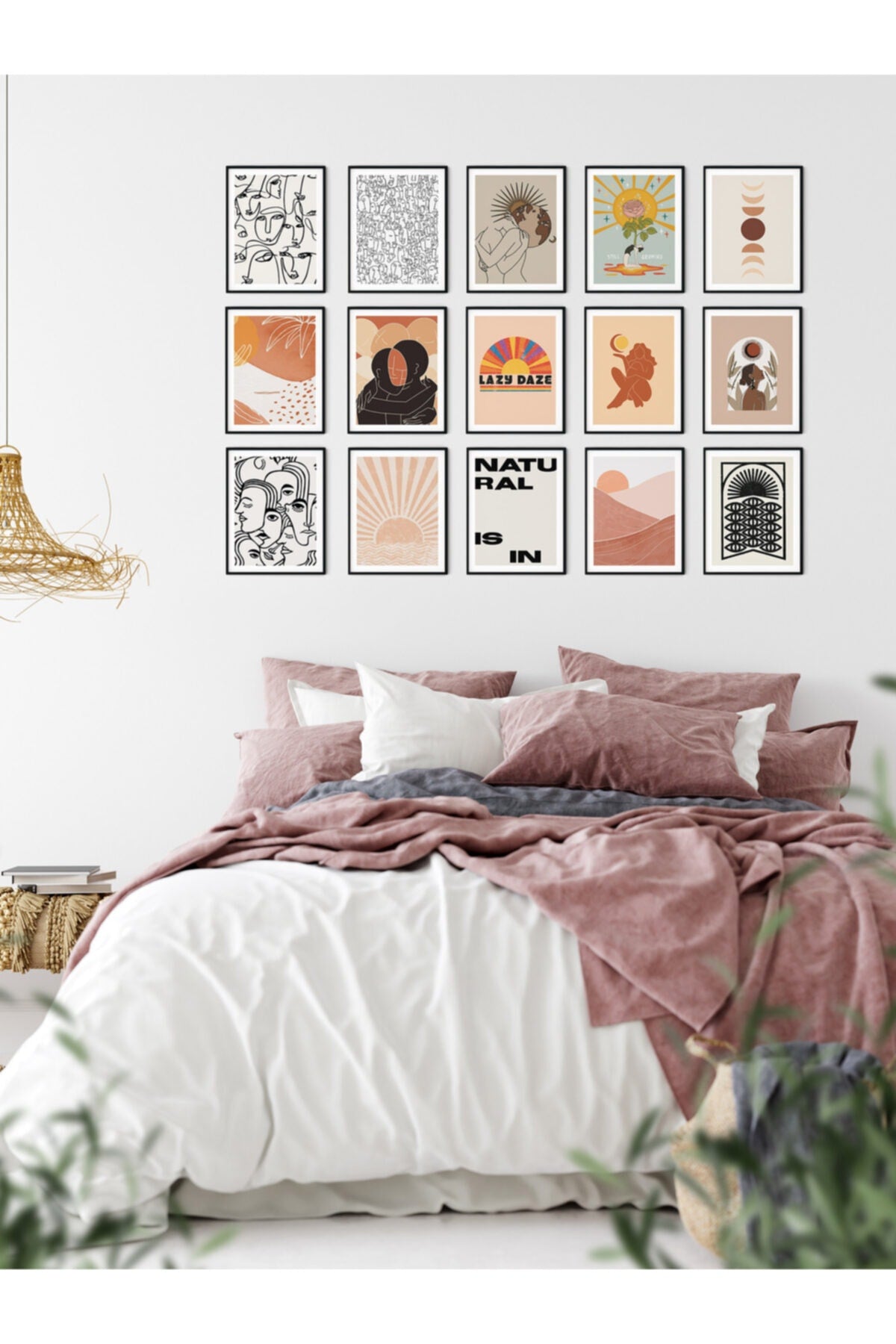 Boho Duvar Kağıdı Seti, Retro Poster Seti, Dekoratif Poster Kolaj Seti, Hediyelik Poster