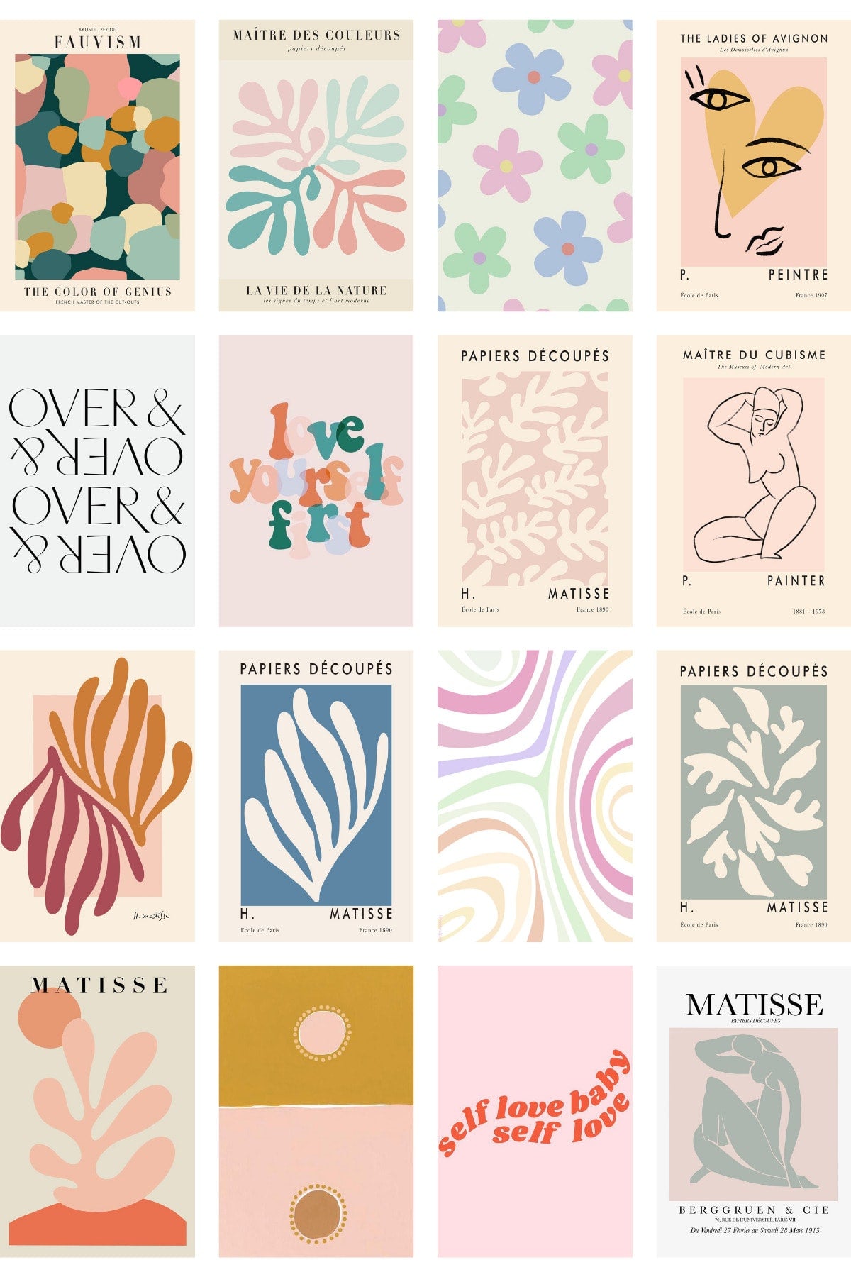 Boho Poster Seti - Arkası Yapışkanlı Poster Seti - 70 Adet Poster Kolaj Seti - Kutulu Set